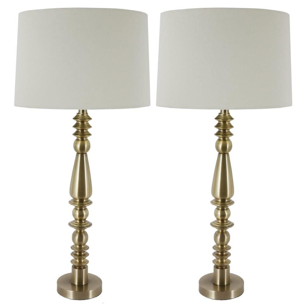 Decor Therapy 32.75-in Antique Brass 3-Way Table Lamp with Linen Shade ...