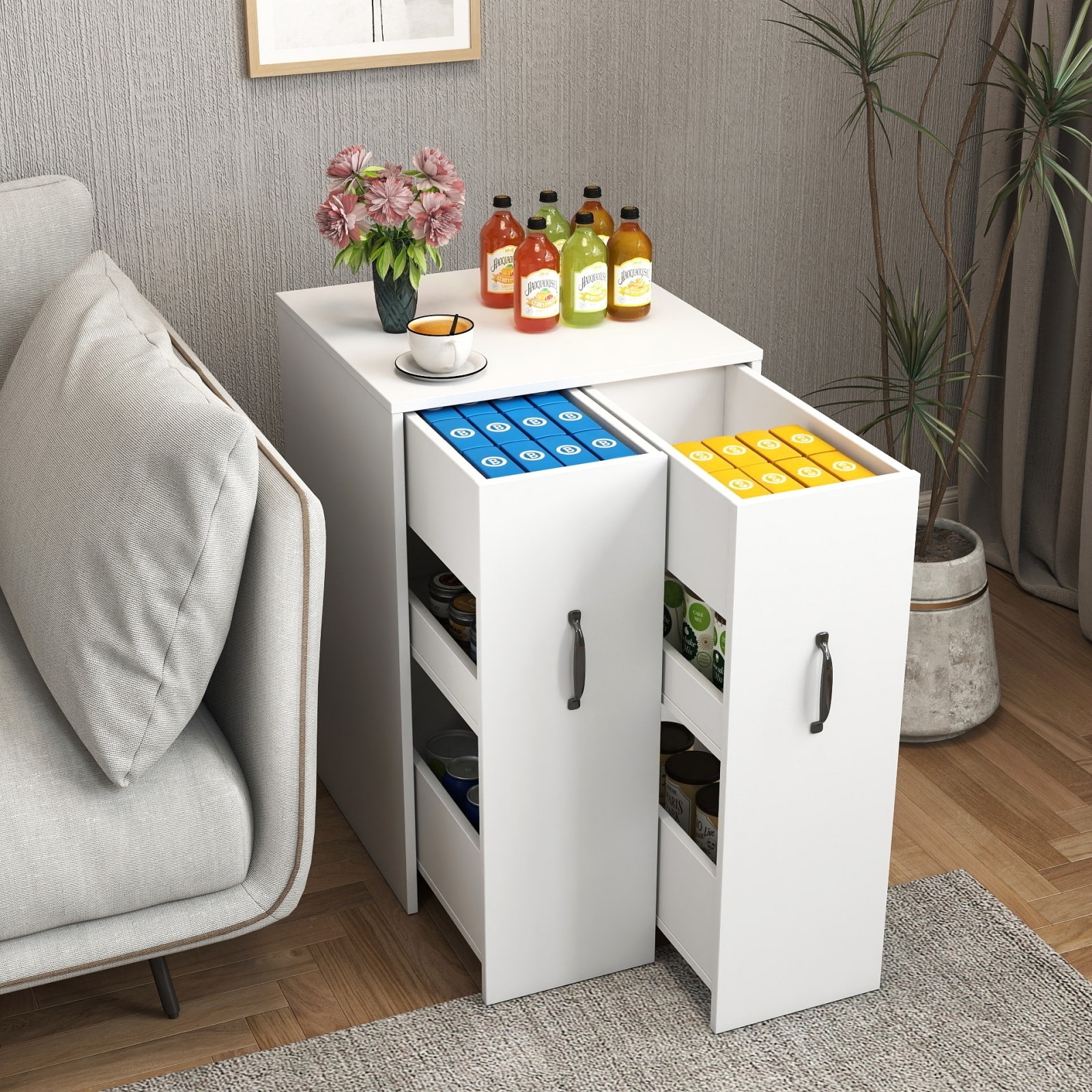 GlasFlength  Wooden Floor Standing Bookcase With Drawer And Hidden Cabinet Mobile Storage Solution for Office Bedroom Living Room White