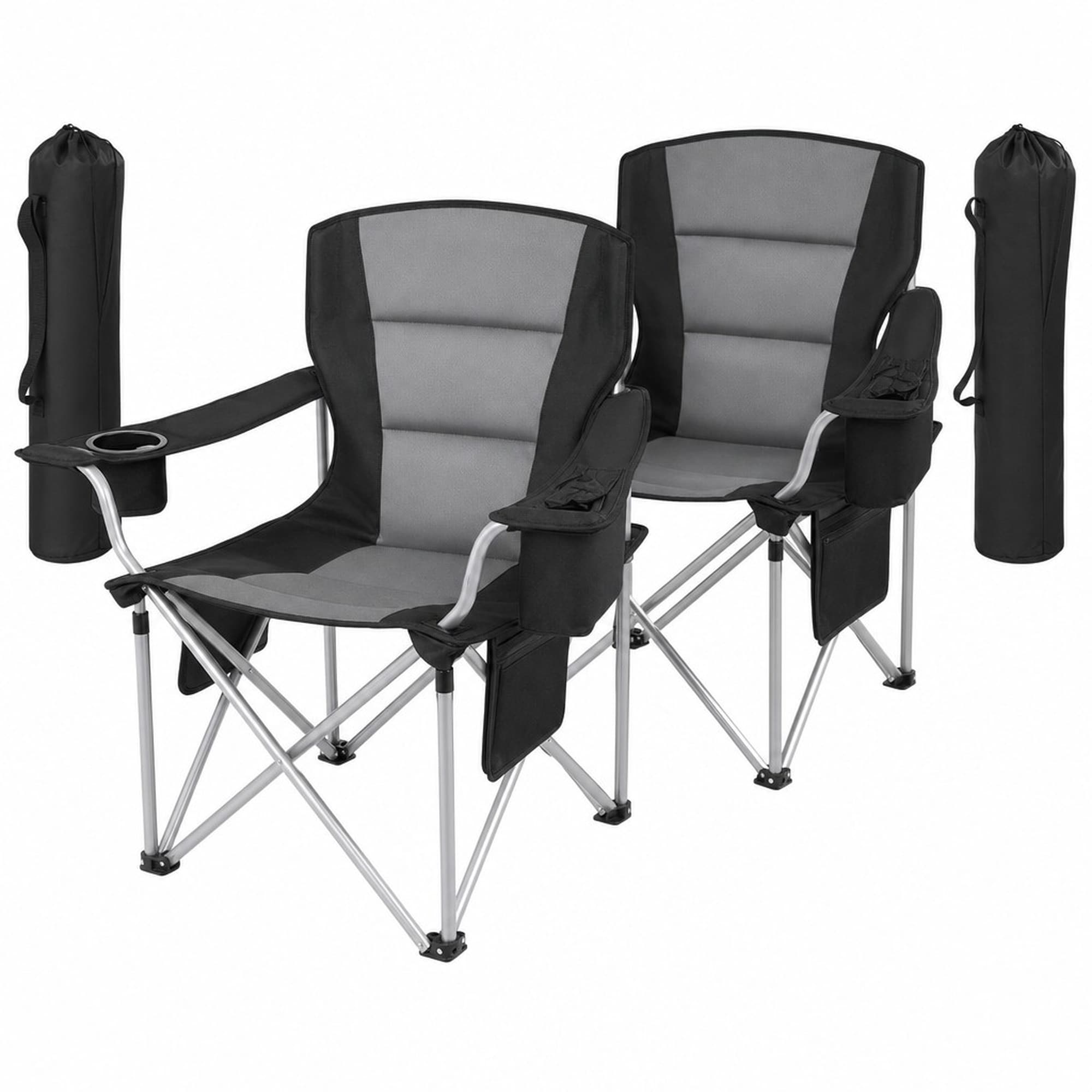 Numhew 24.4in W 2-Padded Armrest Black Folding Camping Chair