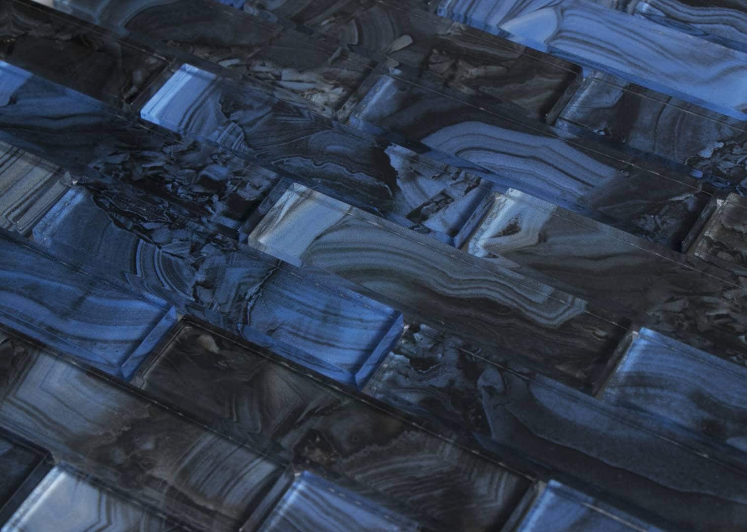 Blue and Gray Polished Glass Mosaic Wall Tile