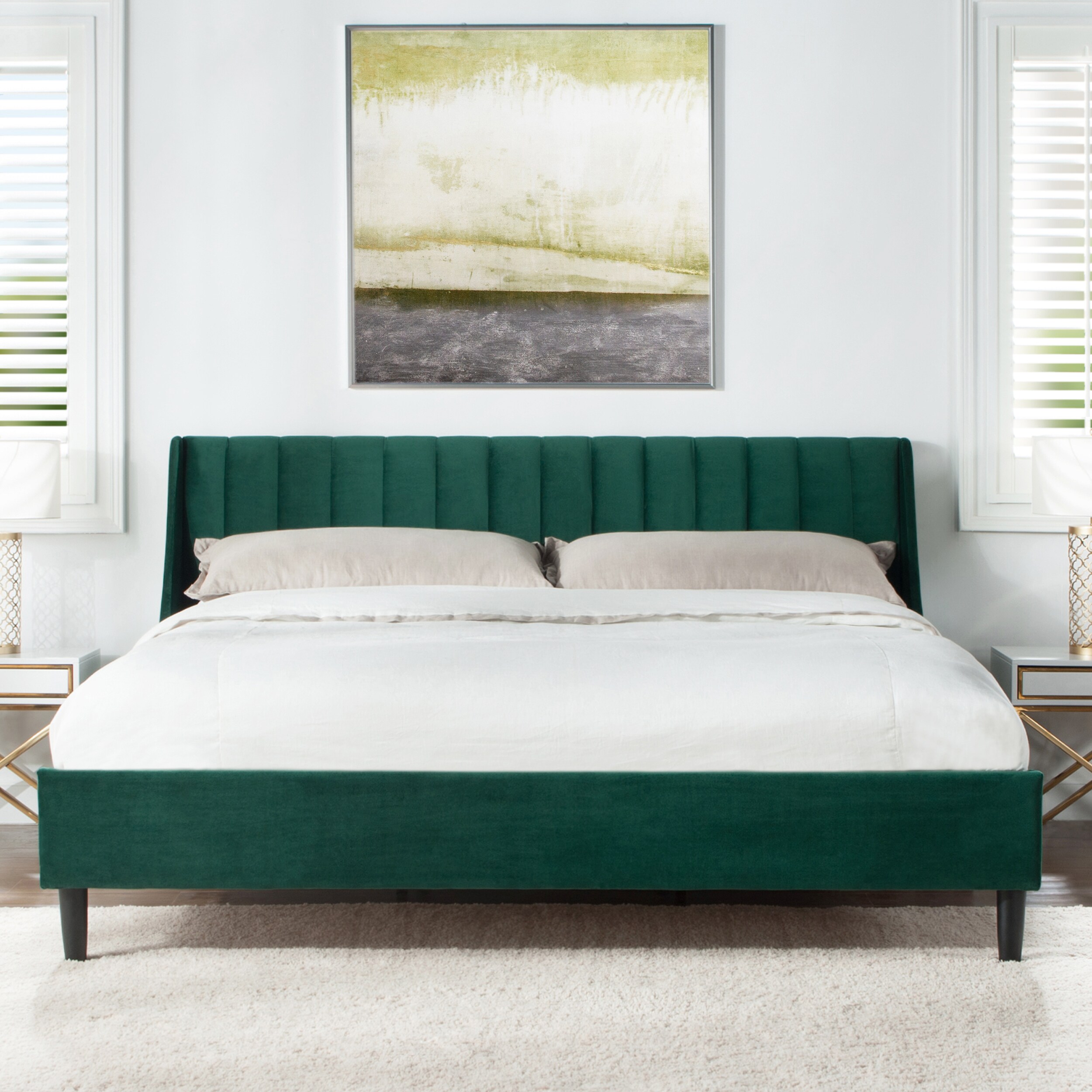 Aspen Evergreen Velvet King Platform Bed with Tufted Headboard