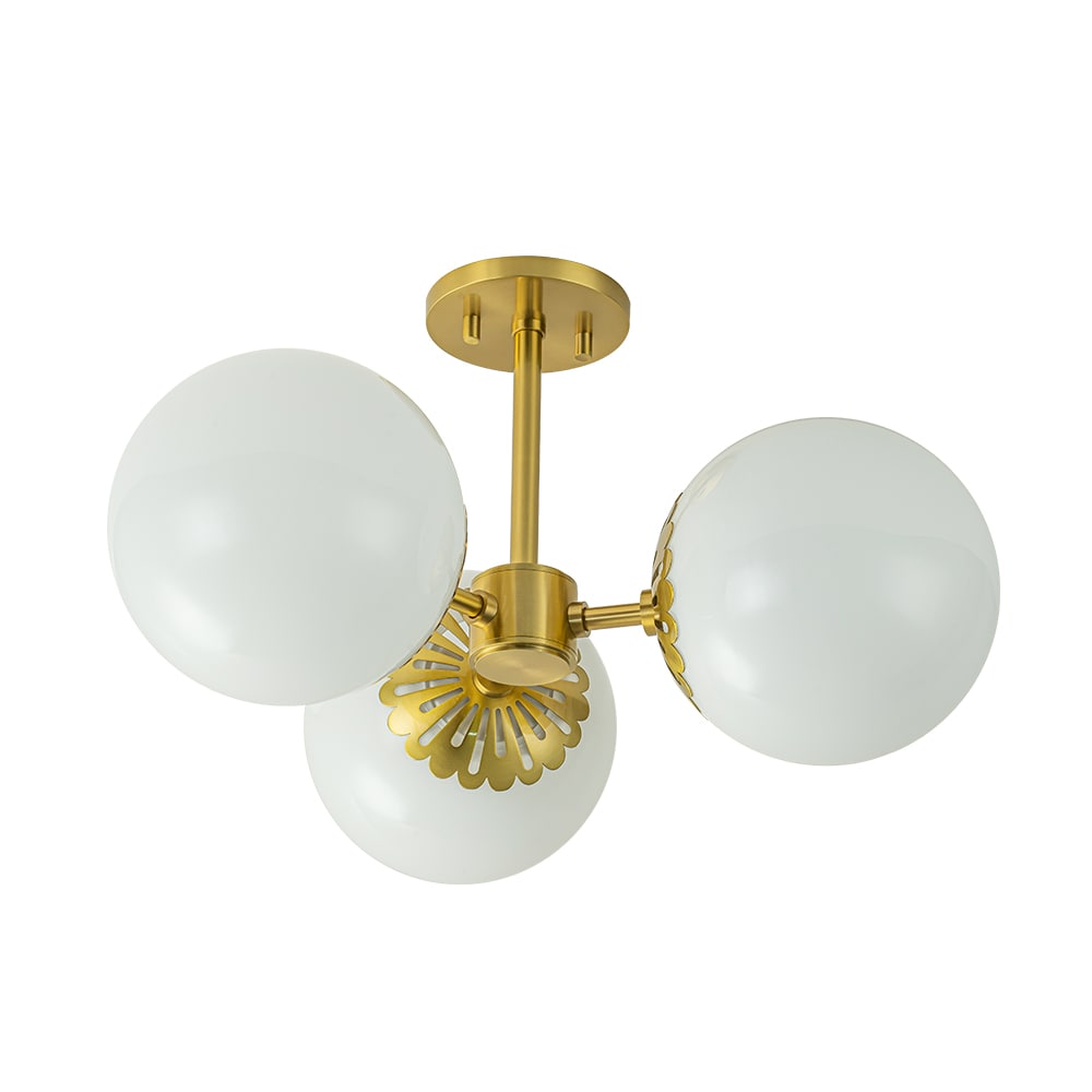 HUOKU PD1049621 CEDER 3 -Light 19.7-in Antique Brass Semi Flush Mount Light
