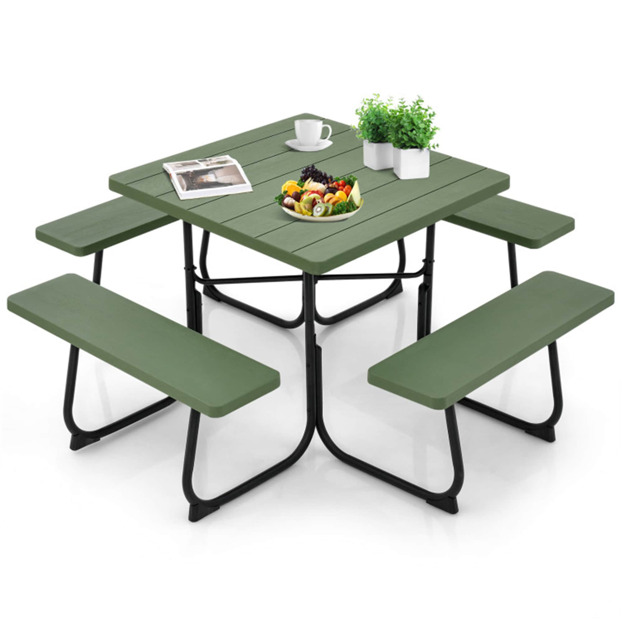 BABOOM BOM-0190TU-CO 35-in Green wood Square Picnic Table