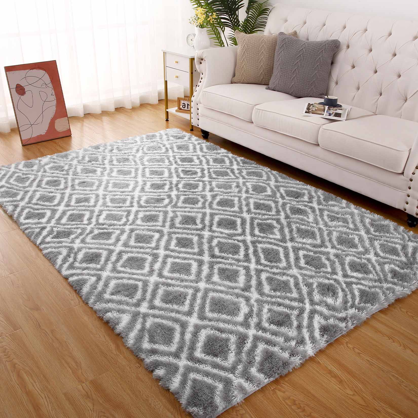 Garvee YXY-LO-PHO-10O32EID 6 x 9 (ft) Loomed Polyester Light Gray Rectangular Indoor Geometric Mid-Century Modern Machine washable Area rug