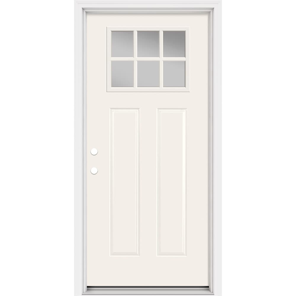 Masonite 321518 Steel Doors Series 36-in x 80-in x Steel No glass Right-hand inswing Artic White Painted Prehung Front Door with Brickmould Insulating core