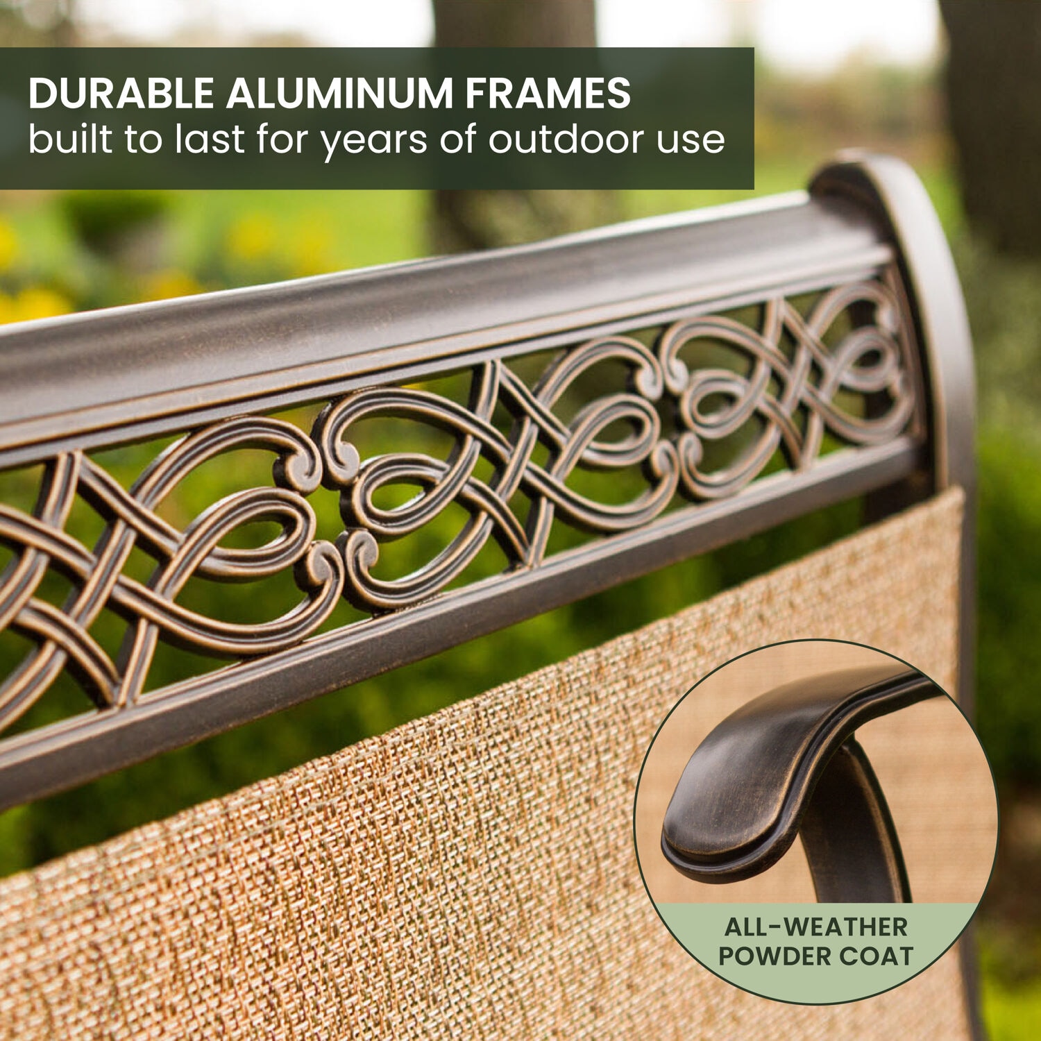Tan and Bronze 7-Piece Outdoor Dining Set with Swivel Rockers