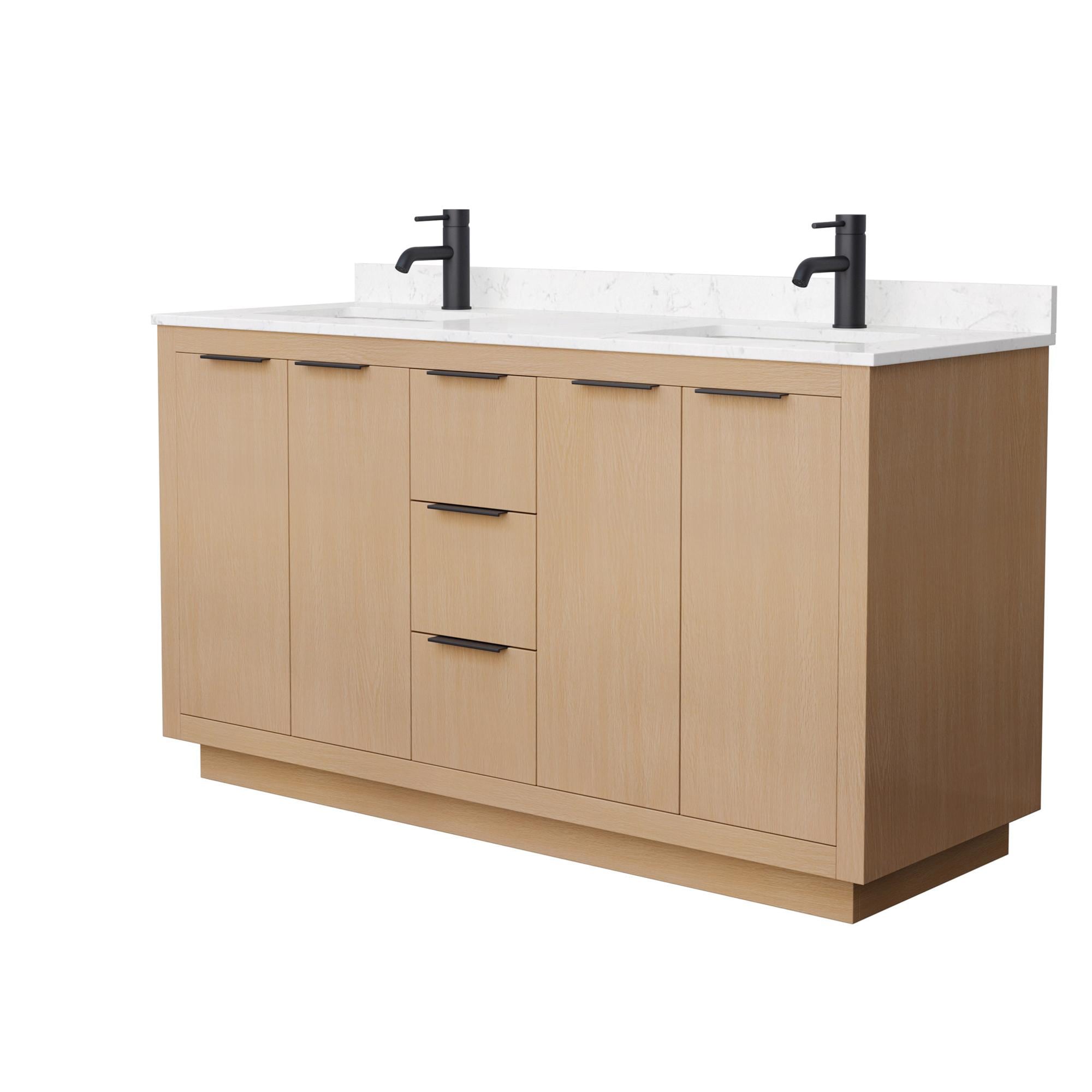 Wyndham Collection WCF282860DLBC2UNSMXX Maroni 60-in Light Straw with Matte Black Trim Undermount Double Sink Bathroom Vanity with Carrara Cultured Marble Cultured Marble Top