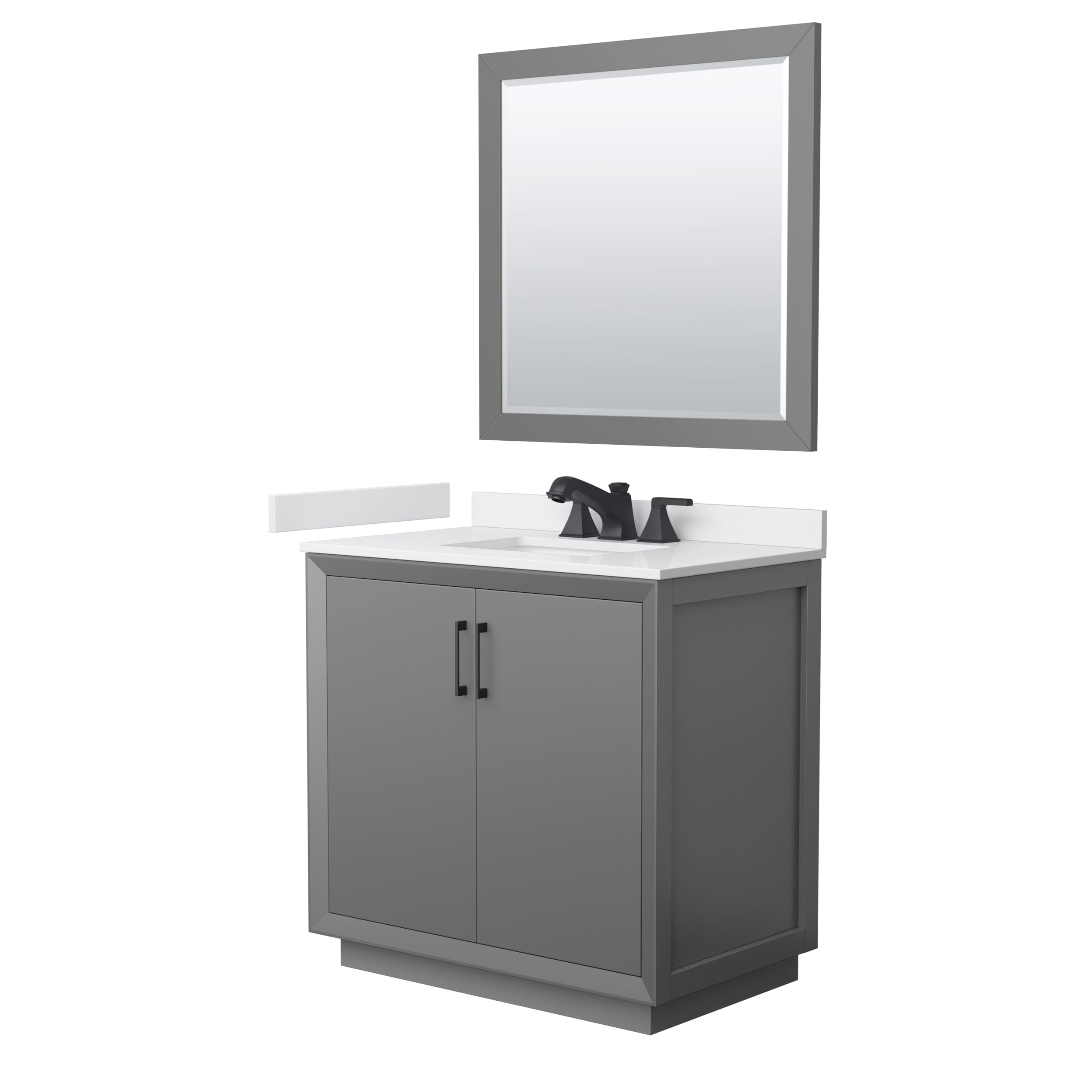 Wyndham Collection Strada 36-in Dark Gray with Matte Black Trim Undermount Single Sink Bathroom Vanity with White Cultured Marble Cultured Marble Top (Mirror Included)