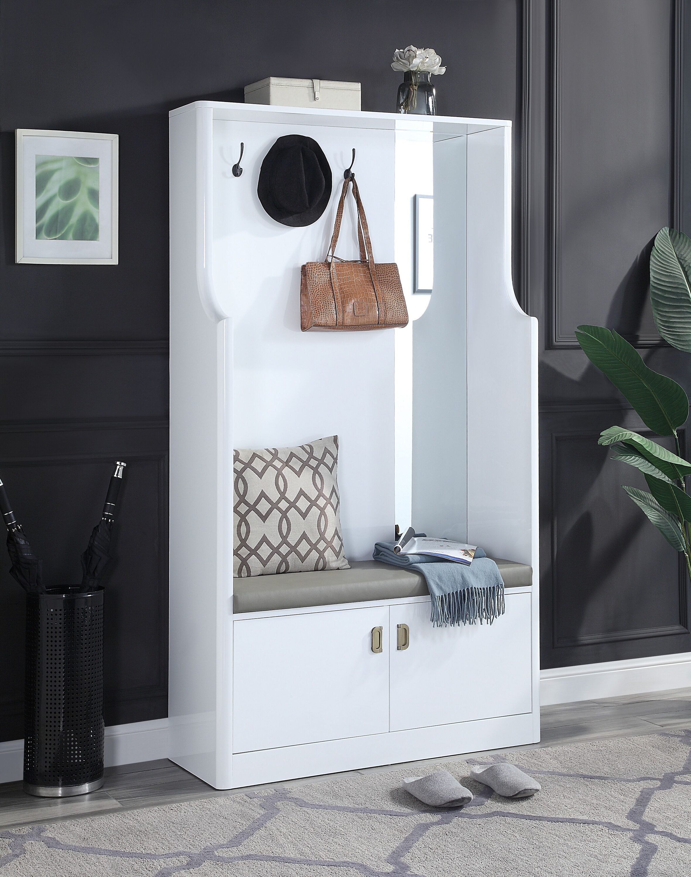 LOVMOR White 76in H x 16in W x 43in D Contemporary Style Hall Tree