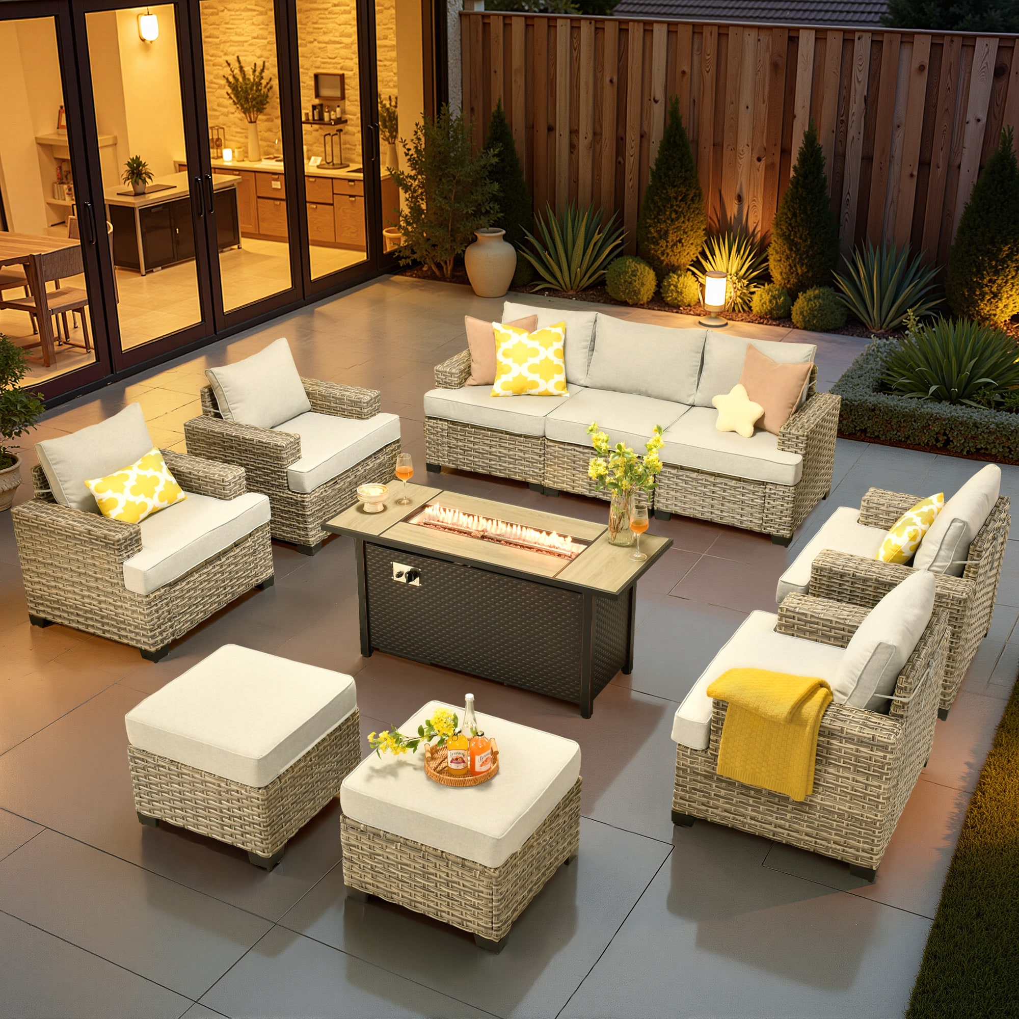 ALTRIGUS 6L-CFP8503-TBS410-AL 10 -Piece Wicker Patio Sofa Conversation Set with Light Gray Cushions