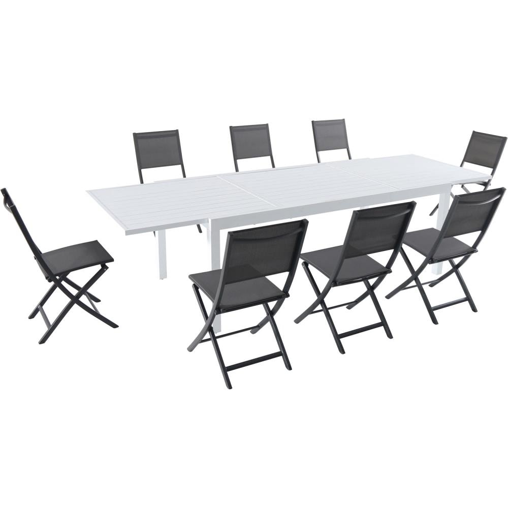 Hanover DELDN9PCFD-WG Del Mar 9 -Piece Gray/White Patio Dining Set Extendable Table Aluminum Rectangle Table with 8 Gray Stationary Chairs