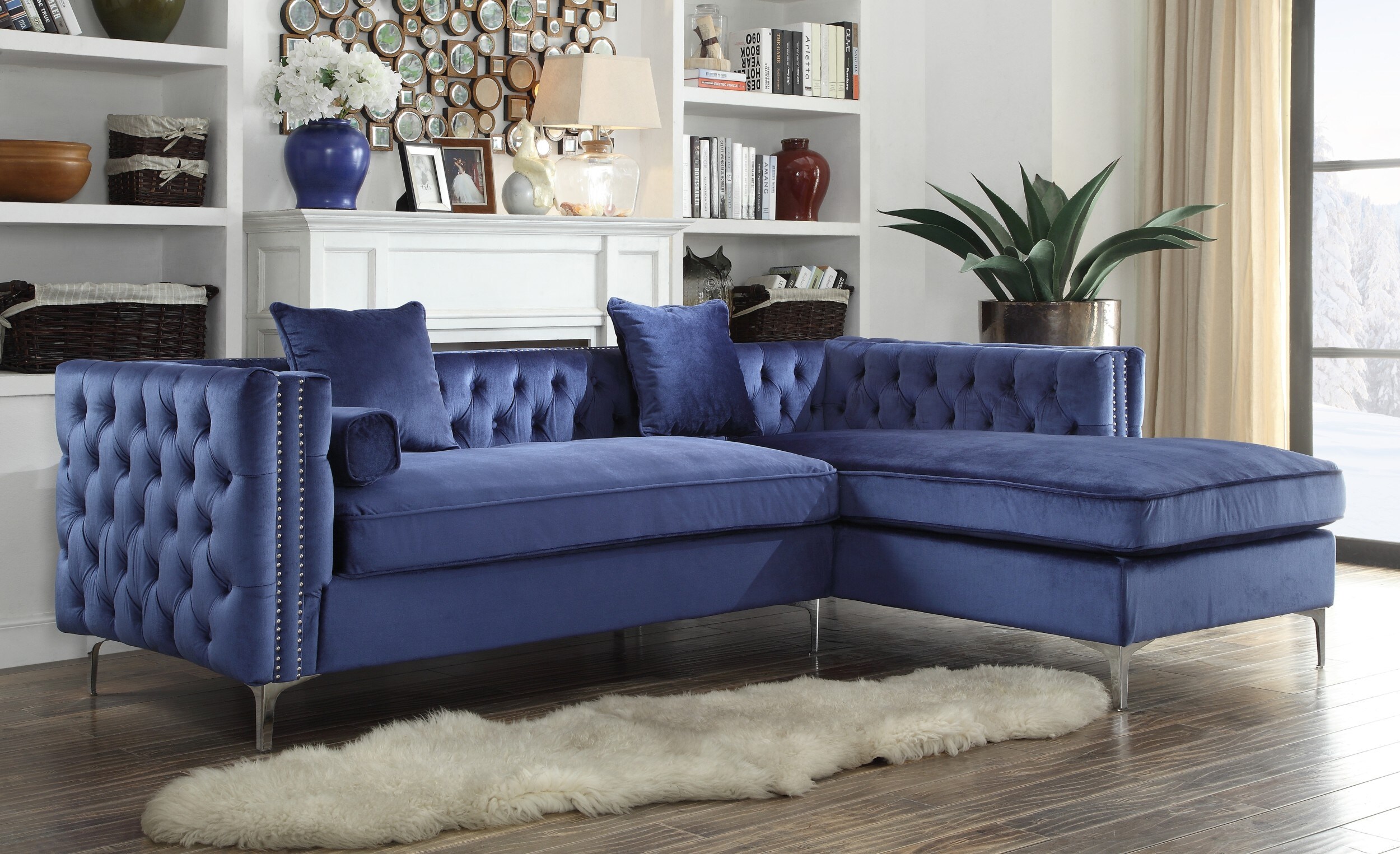 Chic Home Design Da Vinci 103-in Modern Navy Velvet 4-seater Sectional ...