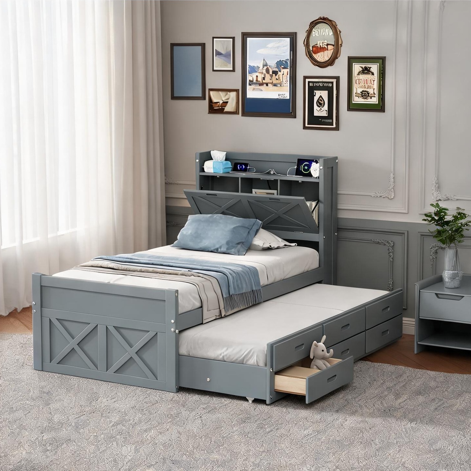 Watnature - Storage Beds and Frames and in Gray 85 x 41.2 x 47.2 in with Practical Control
