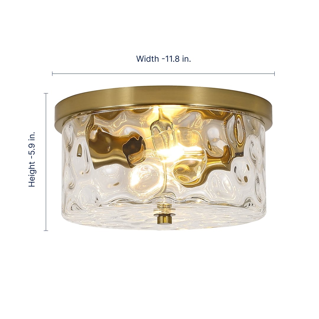 Antique Gold and Glass Drum LED Flush Mount Ceiling Light