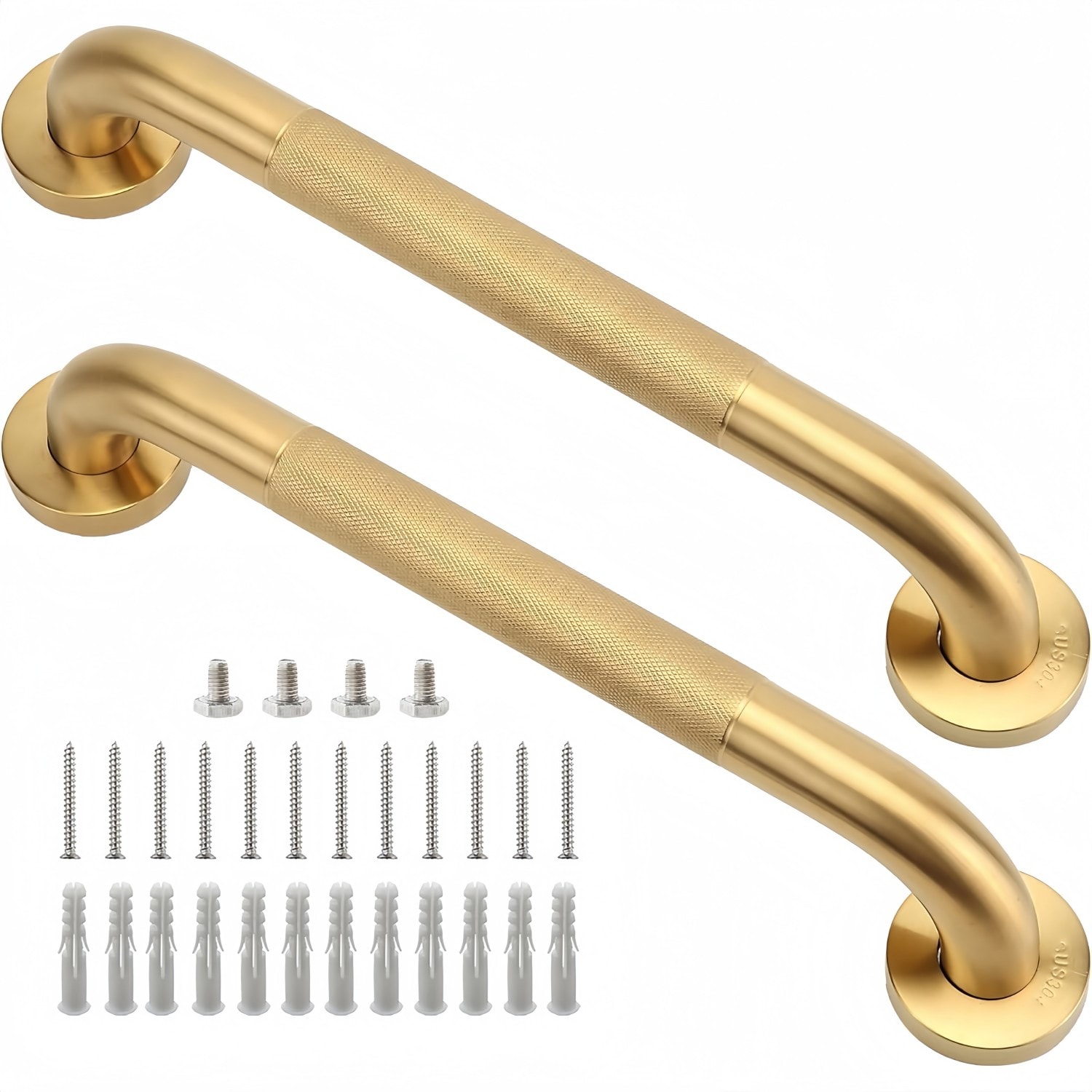 Numhew 2-Pack 16-in 1.25-in Dia 304 Stainless Steel Anti-Slip Gold Shower Grab Bars #NHSEAN7172