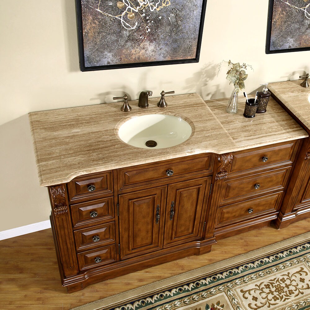 Silkroad Exclusive 58-in Walnut Undermount Single Sink Bathroom Vanity ...