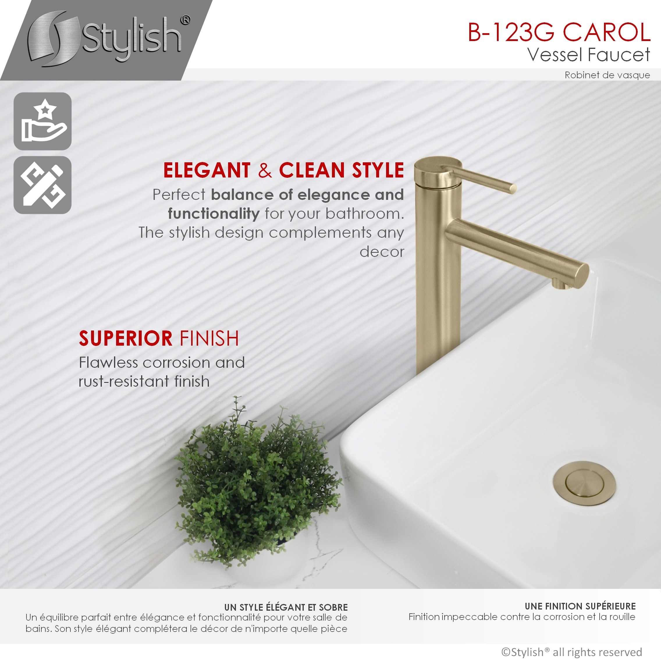 Elegant Single-Lever Gold Tone Vessel Sink Faucet