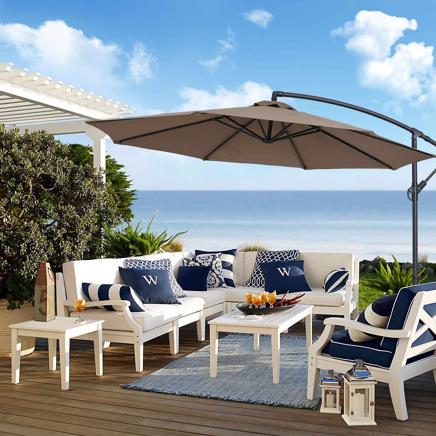 ACEGOSES LW-ROF-34K 10-ft Steel Tan No-tilt Offset Patio Umbrella