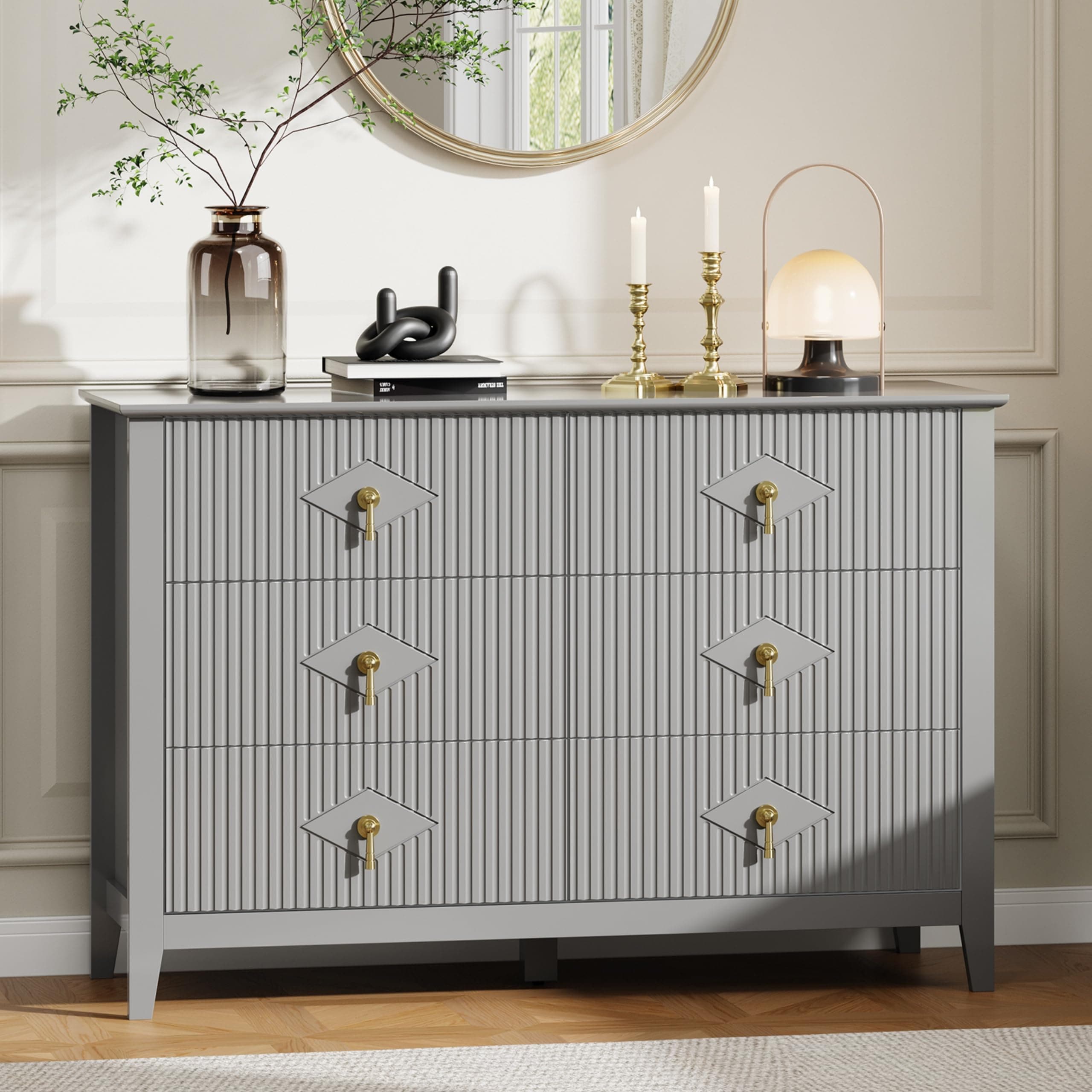 Garvee Fluted Dresser for Bedroom 6 Drawer Wood Dresser Modern Chest of  Drawers Storage Organizer Cabinet for Living Room Hallway Entryway Gray in  the Dressers department at Lowes.com