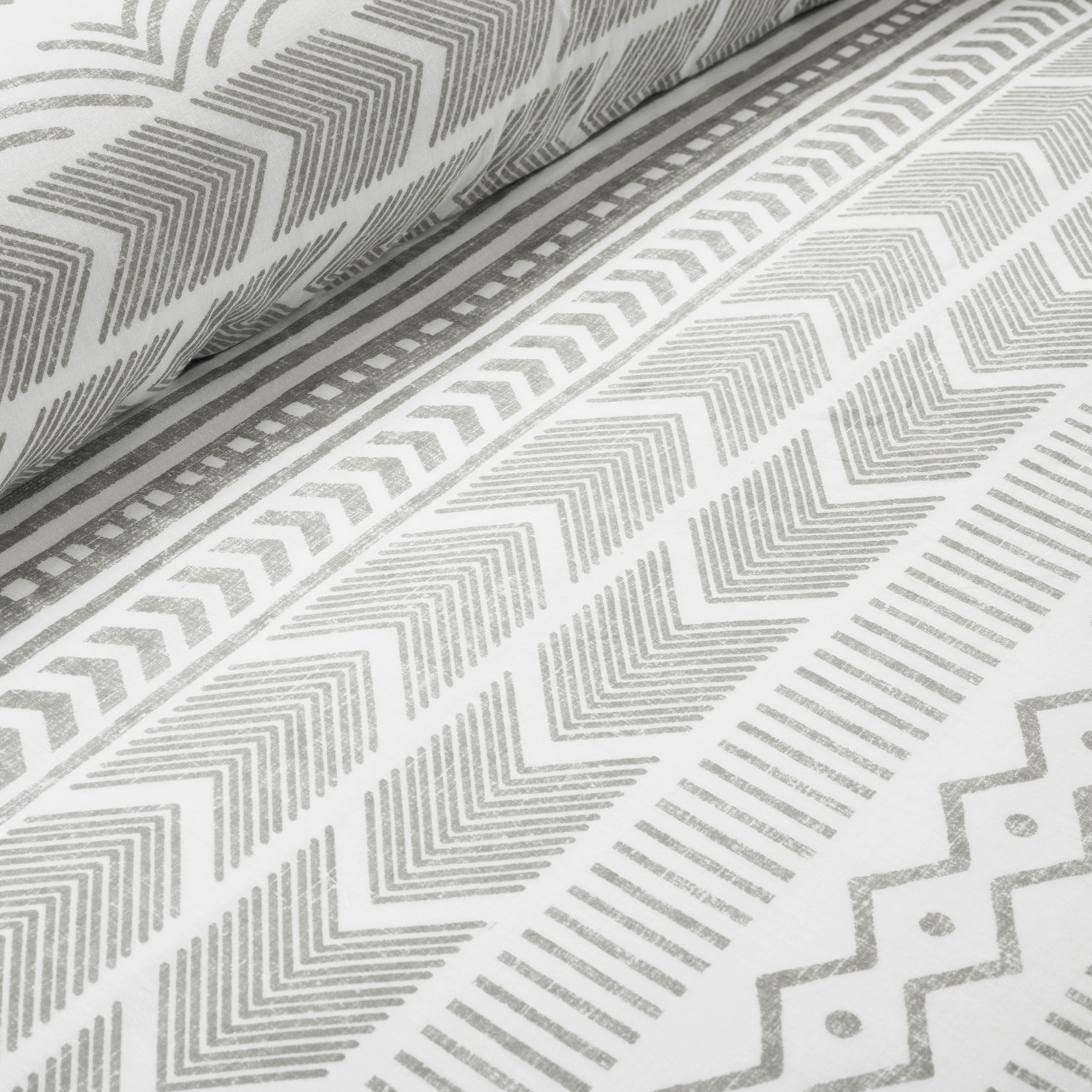 King Gray and White Cotton Geometric Duvet Set