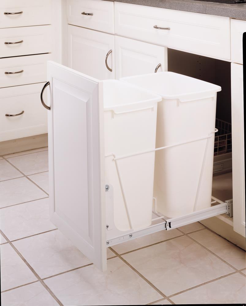 White Plastic Dual Pull-Out Waste Container System