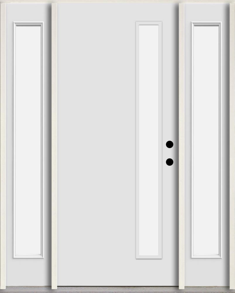 RELIABILT LO1065046 Spotlights 60-in x 80-in x 4-5/8-in Fiberglass 1/4 lite Left-hand inswing Arctic White Paint Painted Prehung Front Door with Sidelights Insulating core