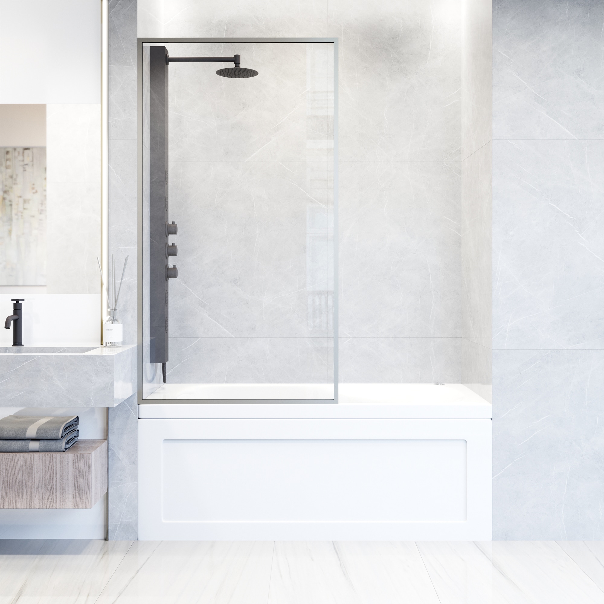 VIGO VG6077STCL3462 Meridian Stainless Steel 34-in W x 62-in H Framed Fixed Bathtub door