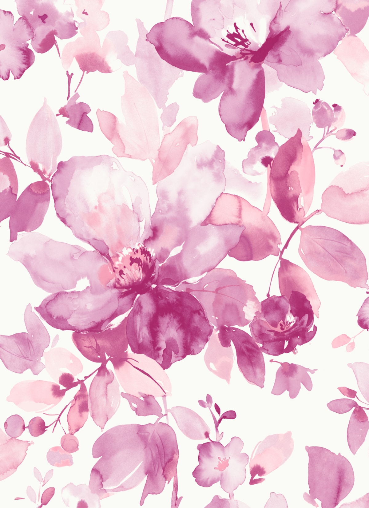 Pink Floral Watercolor Self-Adhesive Vinyl Wallpaper