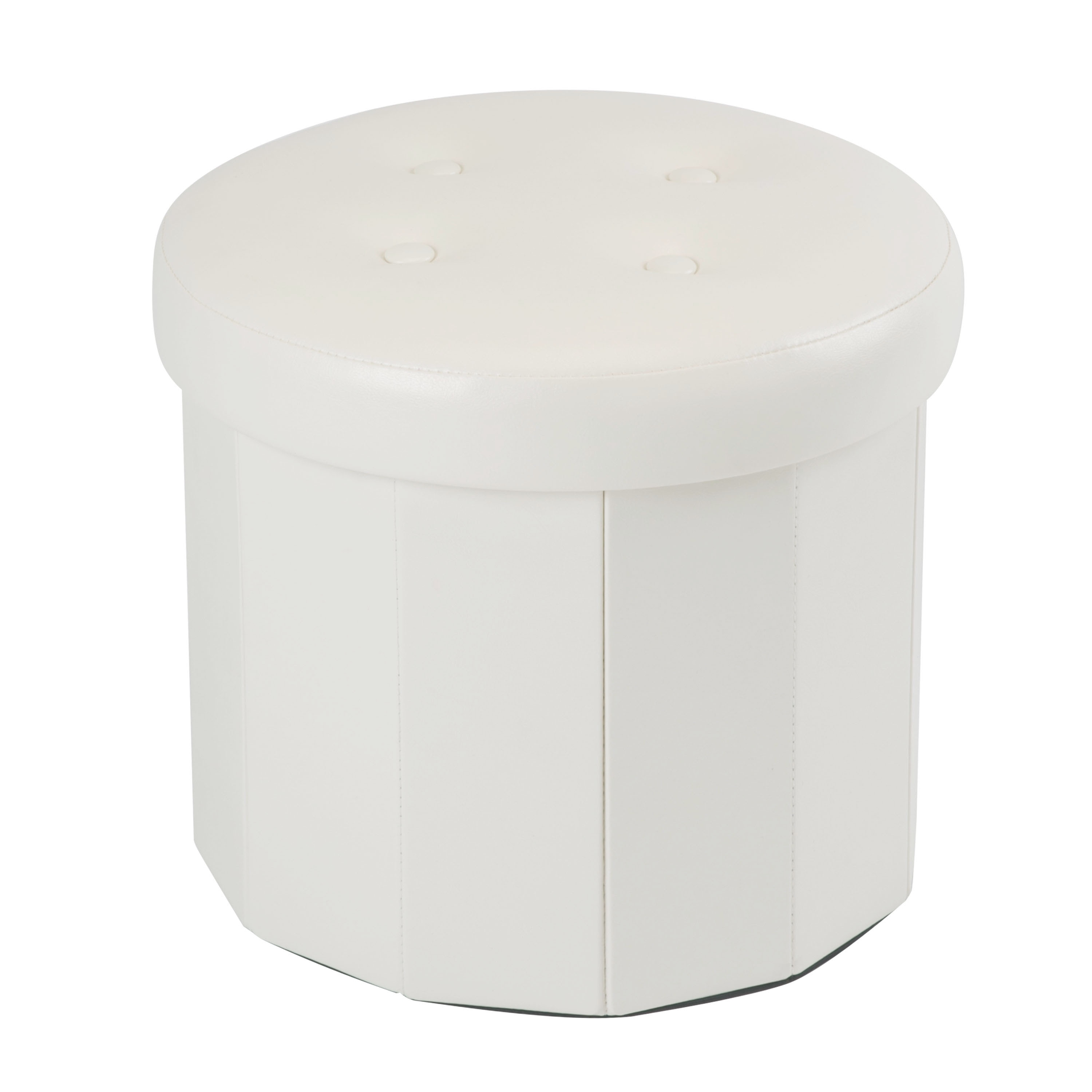 Simplify F-0657-IVORY Casual Ivory Faux Leather Round Storage Ottoman