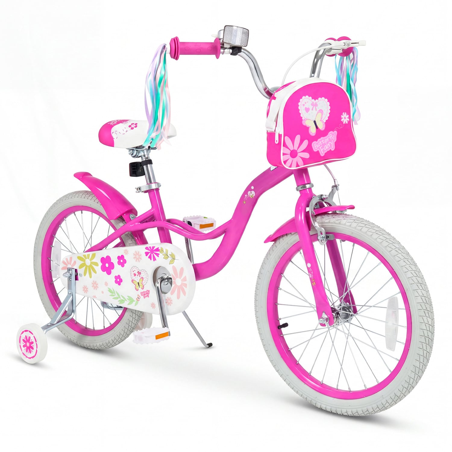 Slickblue 12/14/16/18 Inch Girls Kids Bicycle with Training Wheels and Front Storage Bag for Neighborhood Riding - Pink/Purple/Blue