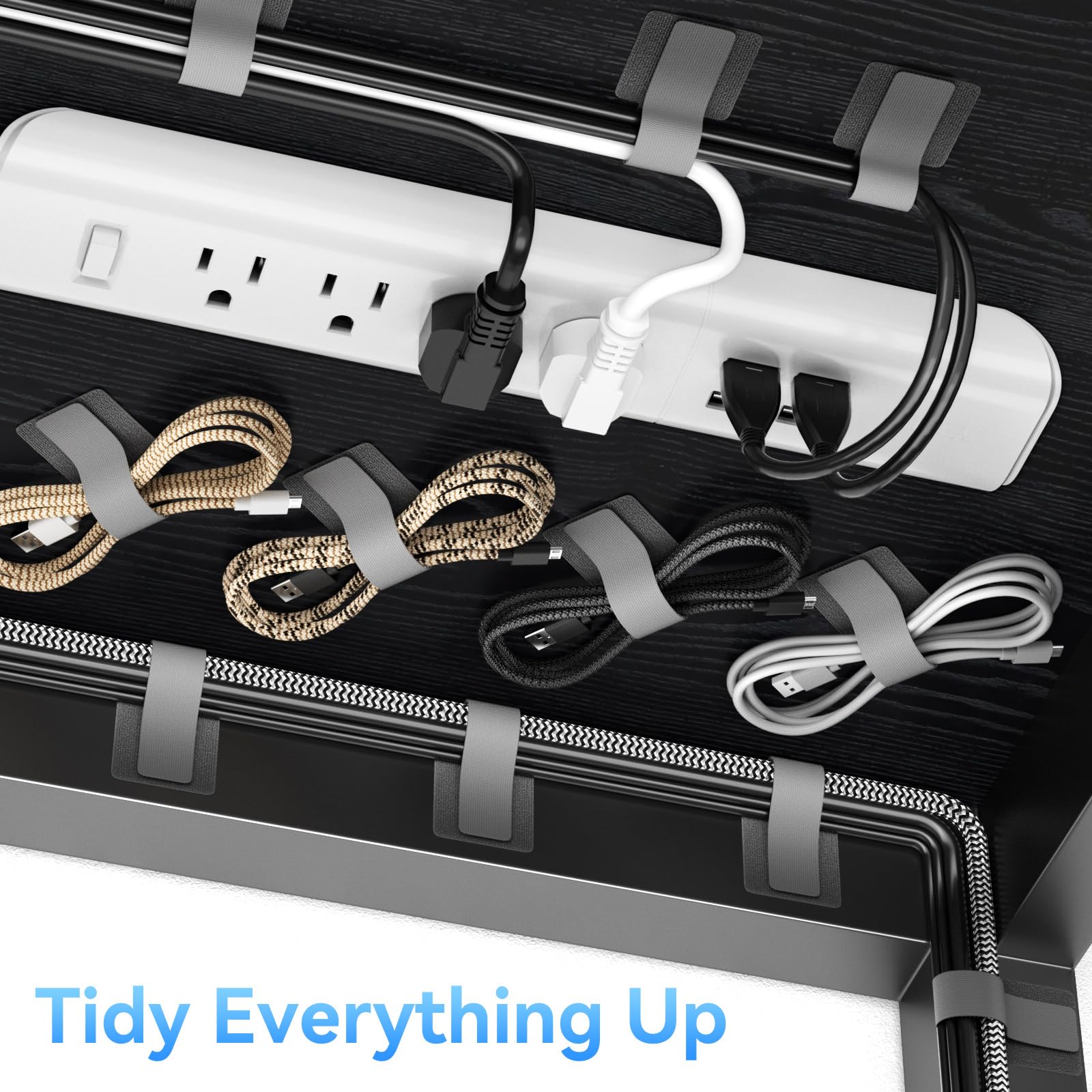 Anqtovp 100pcs Cable Straps Hook and Loop Cord Organizer for Desk Cable ...