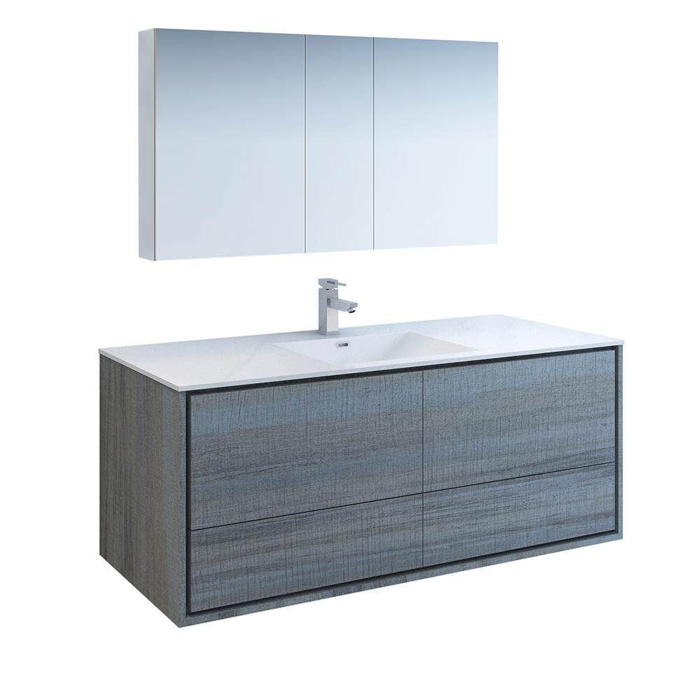 Fresca FVN9260OG-S Catania 60-in Ocean gray Single sink Floating Bathroom Vanity with White Acrylic Top