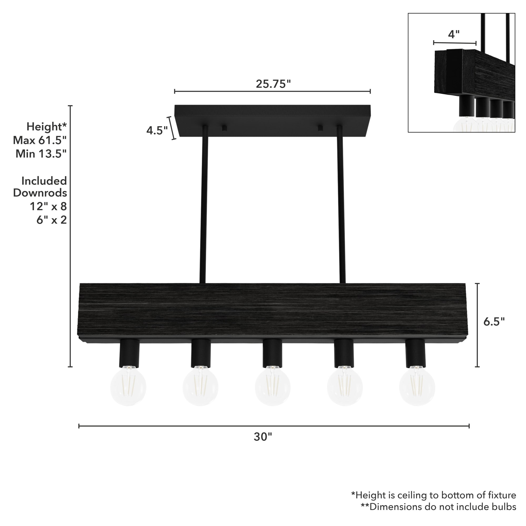 Black Iron and Ash 5-Light Linear Chandelier