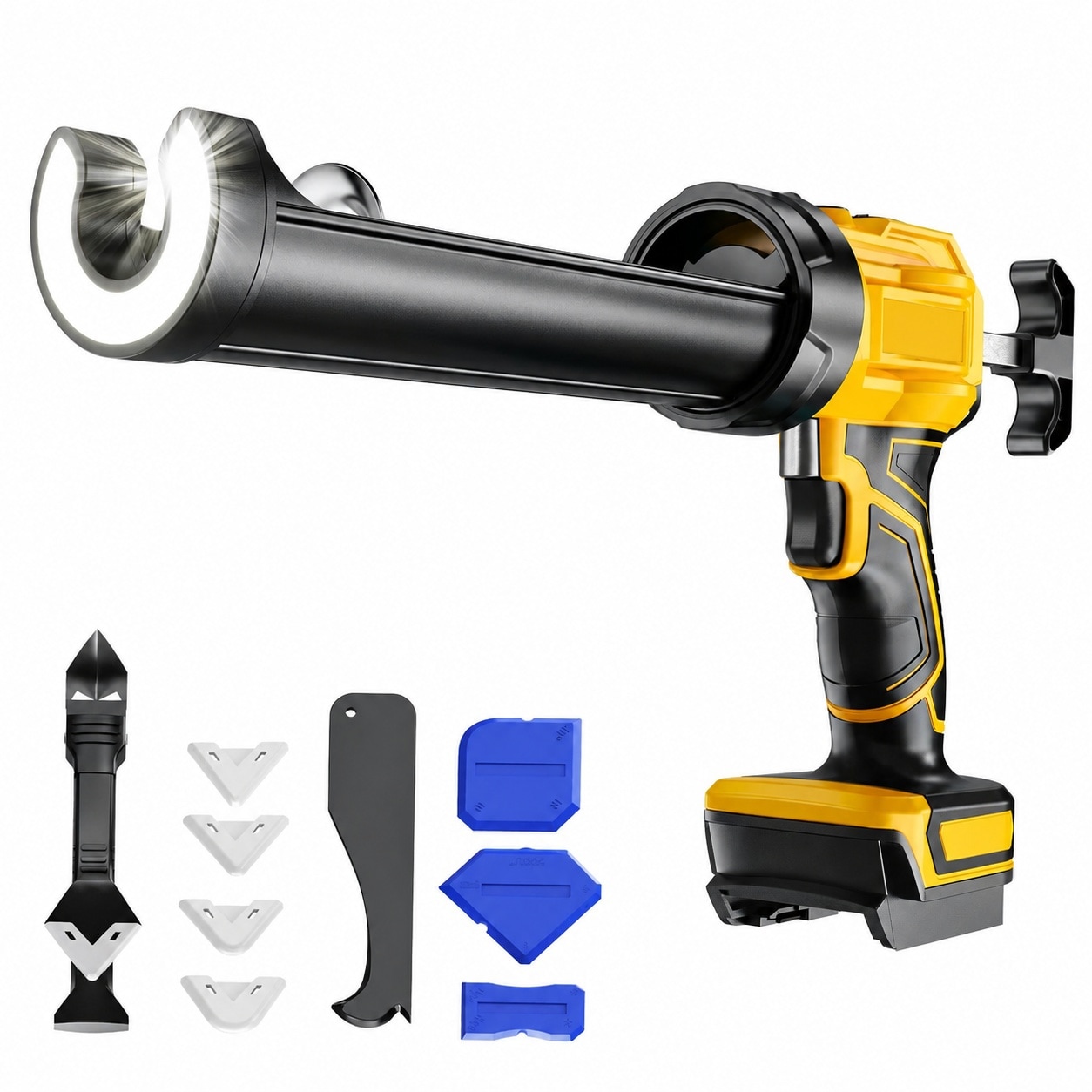 Phyfalip  Cordless Caulking Gun Compatible with DeWalt 20V power cell Tool Only 10oz Electric Caulking Gun with Adjustable Speed and 9Pcs Caulk