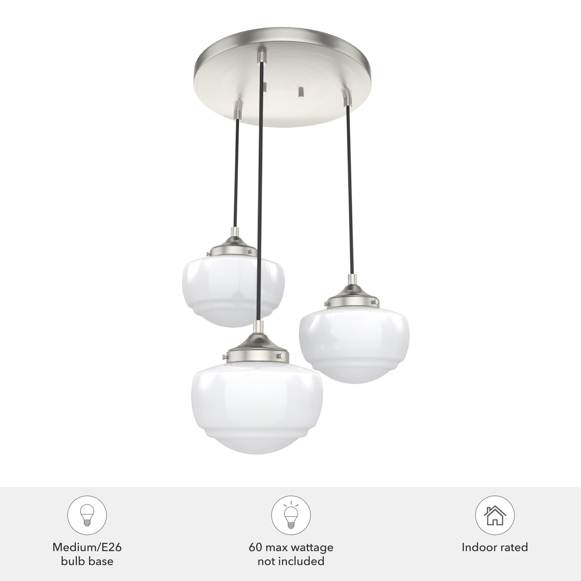 Saddle Creek Brushed Nickel 3-Light Schoolhouse Pendant