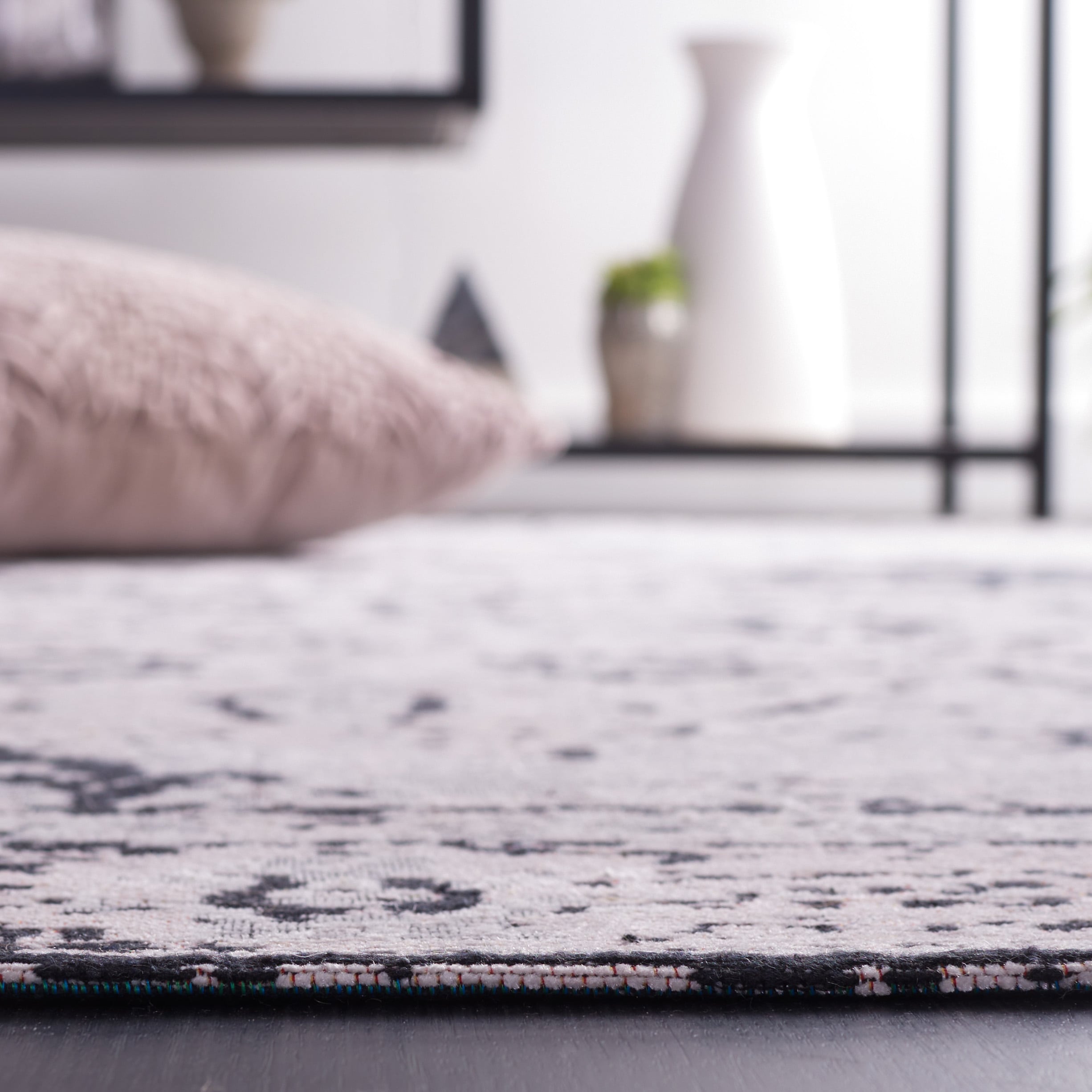 Gray Rectangular Cotton Synthetic Washable Area Rug