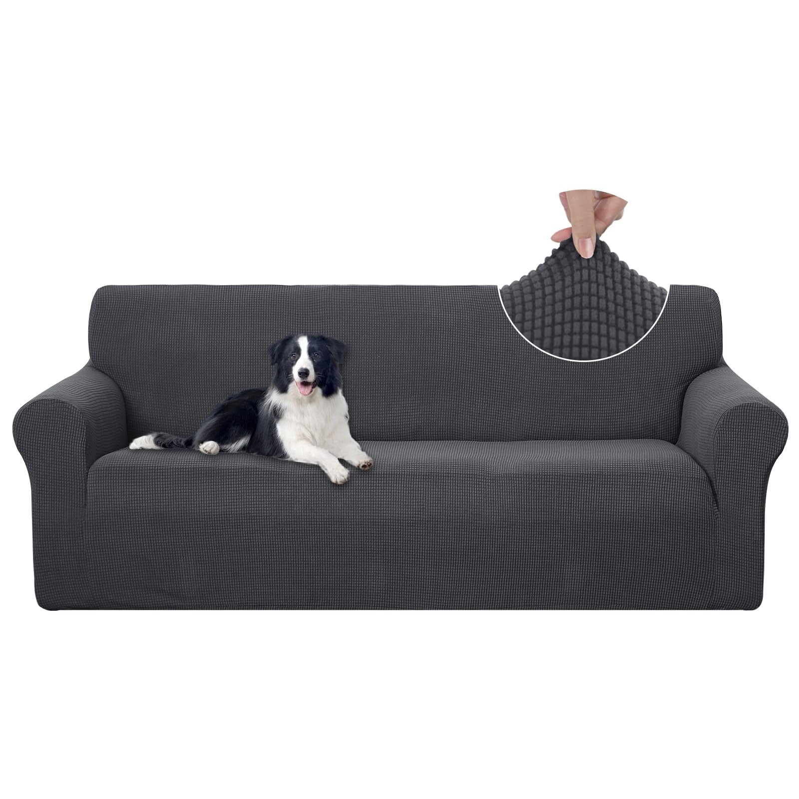 ITOPFOX - Stretch Sofa Cover Washable Furniture Protector for 3 Cushion Couch Pet Friendly Dark ...