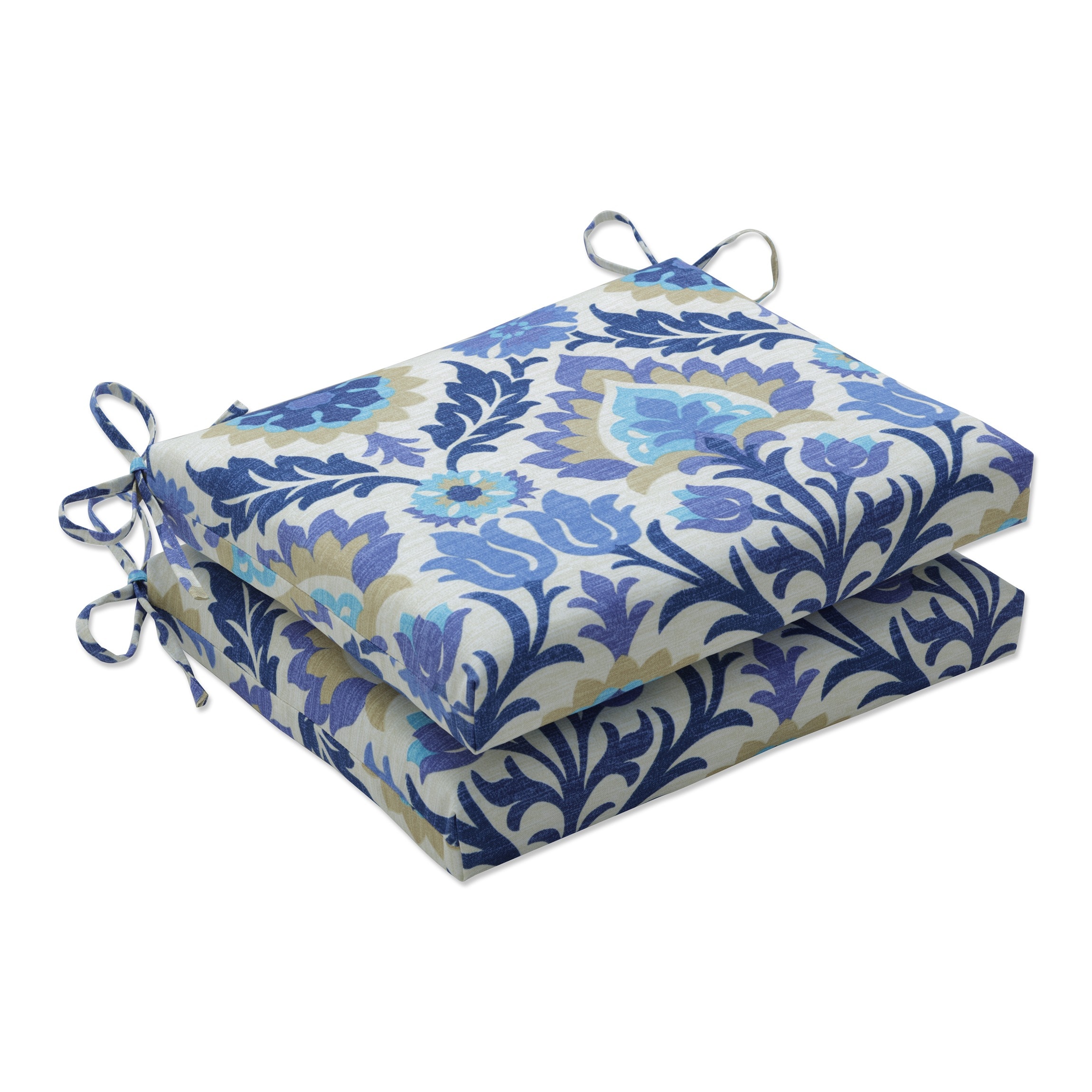 Pillow Perfect 541846 Santa Maria Azure 16-in x 18.5-in 2 -Piece Blue Patio chair cushion
