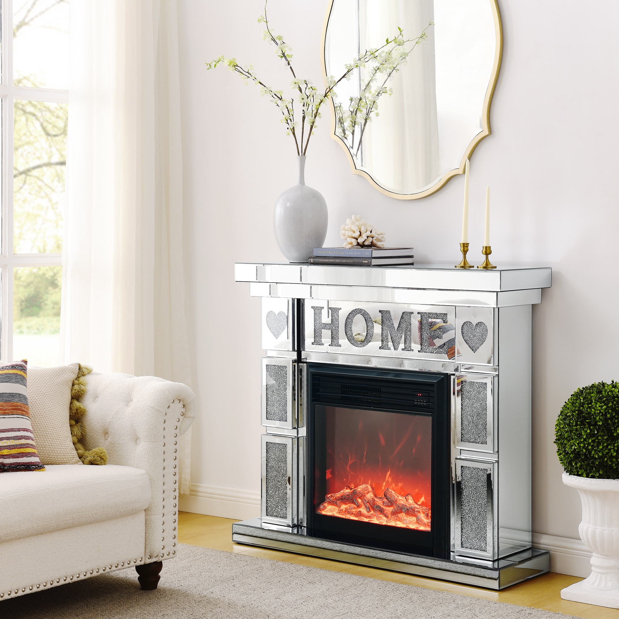 Siavonce 46-in W Silver Wall mount Infrared quartz Flat Wall Electric Fireplace with Remote Control Included Sansujyuku sansujyuku.com