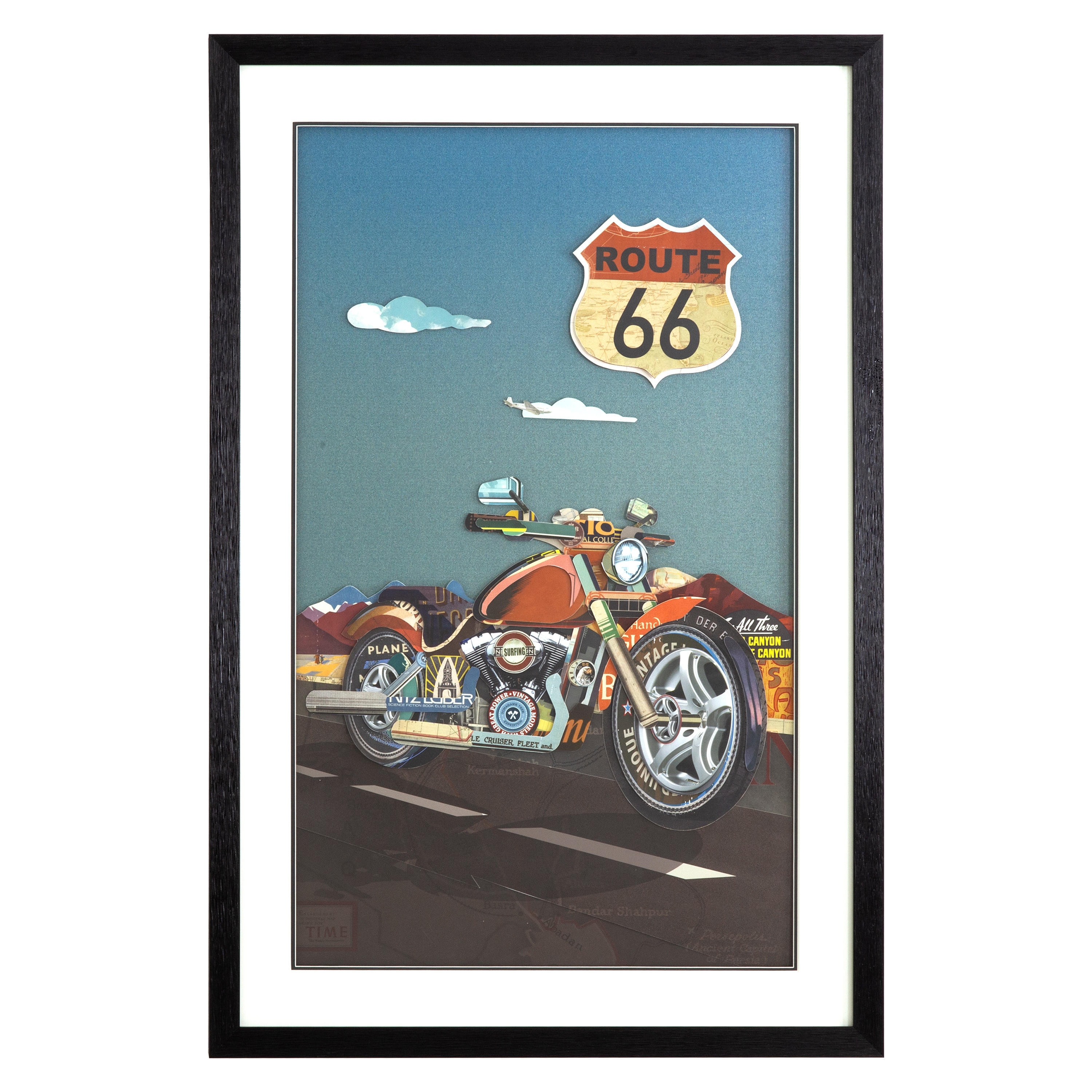 Yosemite Home Decor 3230081 Motorcycle On Route 66 Alex John Framed 53-in H x 24-in W Travel Paper 3D Art
