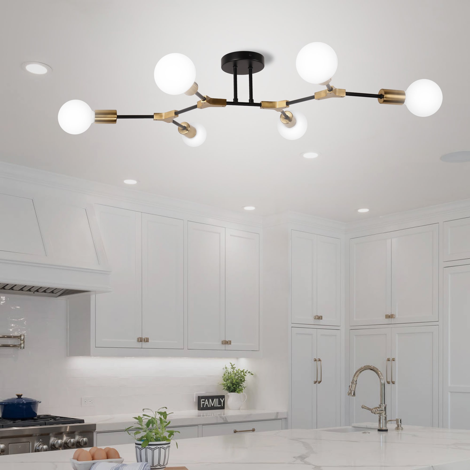 YANSUN LA-BX05501FGB-11 6 -Light 31.5-in Matte Black Semi Flush Mount Light