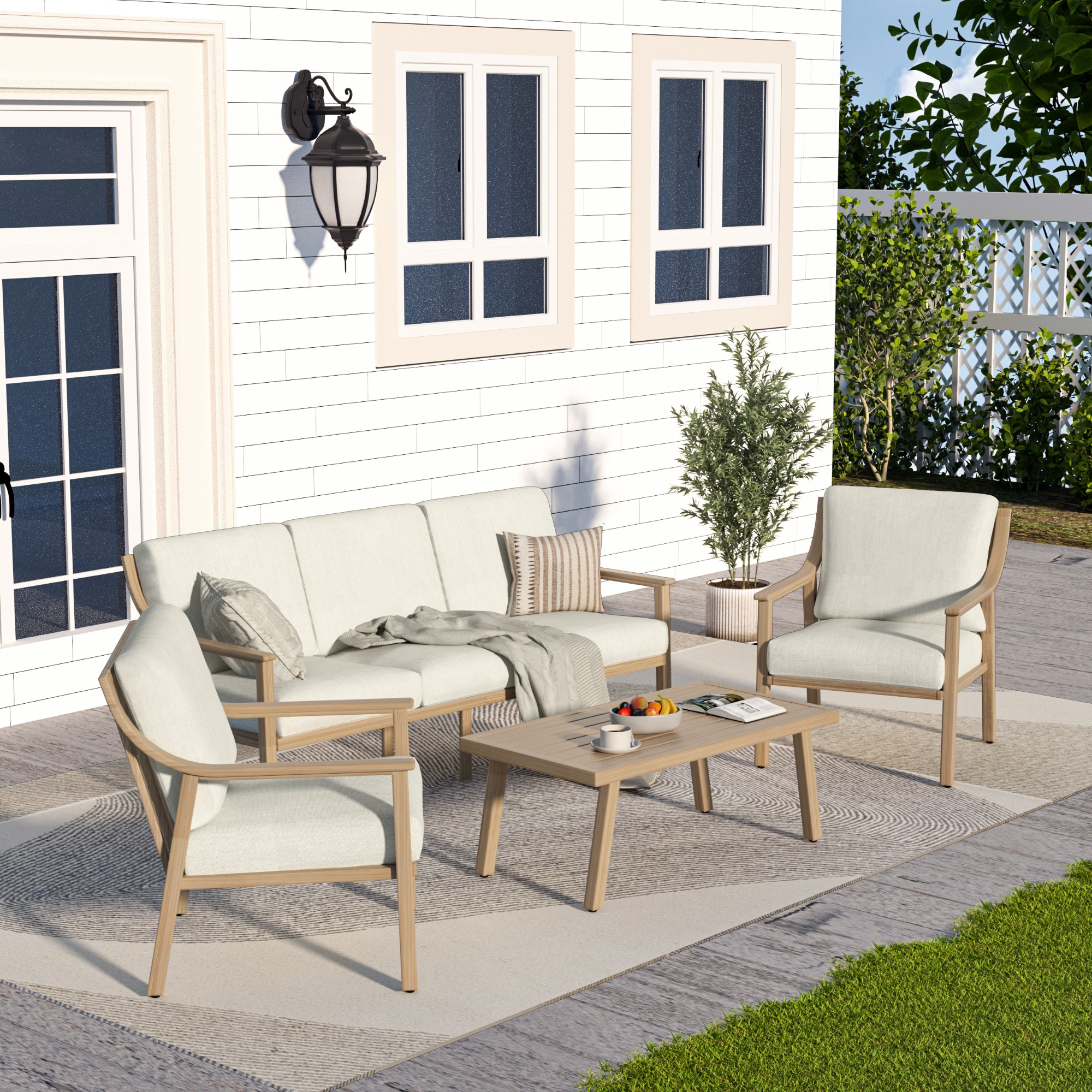  CP-SF4-MM-D2-WL2 4 -Piece Patio Sofa Conversation Set with White Cushions