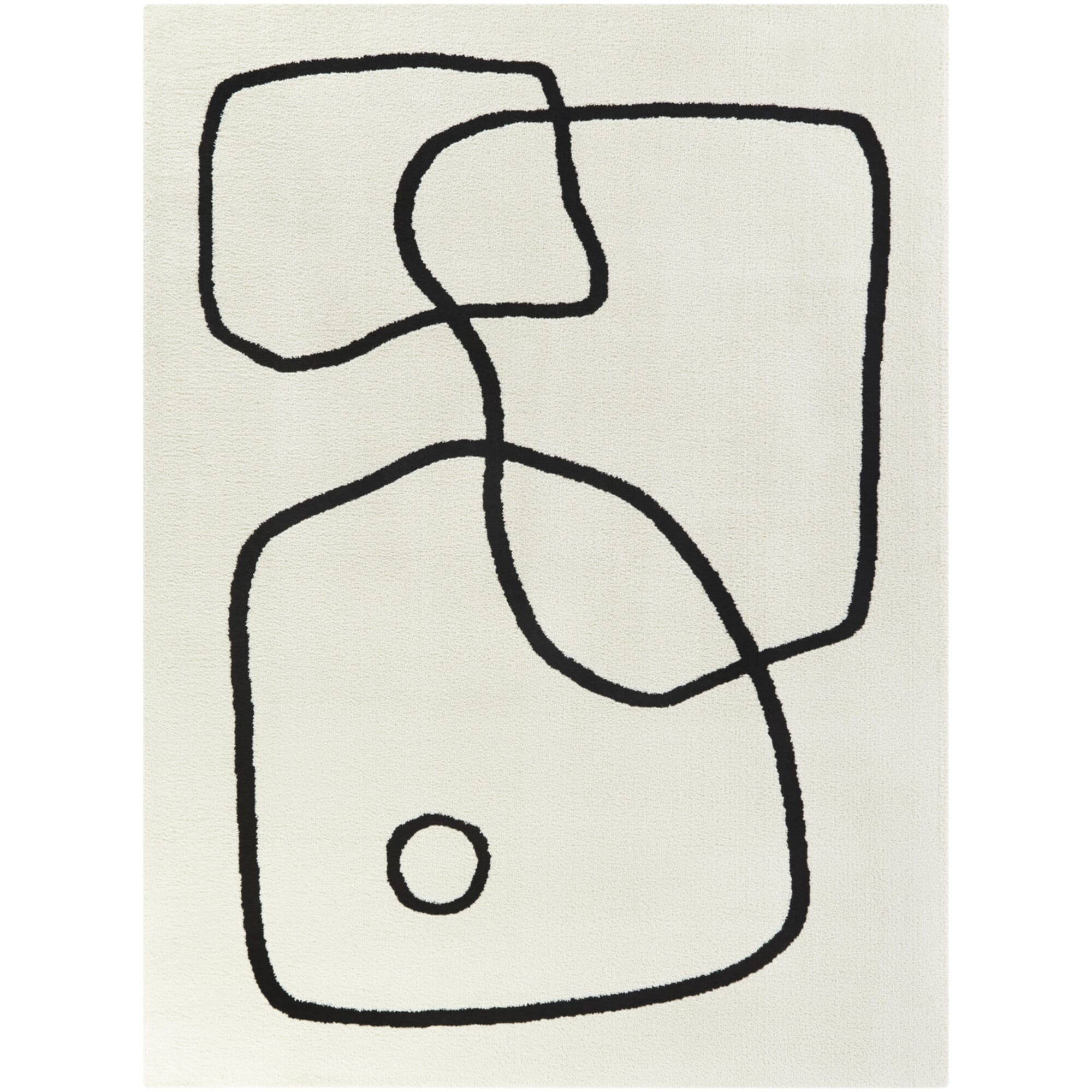 White and Black Abstract Polyester Rectangular Rug 5' x 7'