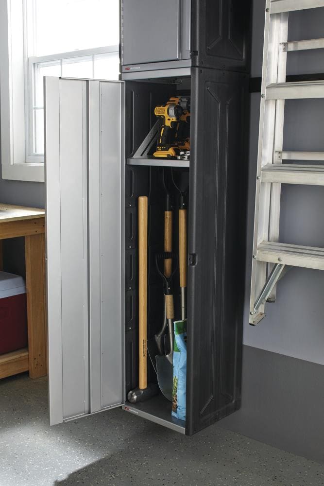 Rubbermaid FastTrack 14 x 16 x 56 Tool Locker Kit Rail Storage System  Garage Cabinet, Gray 