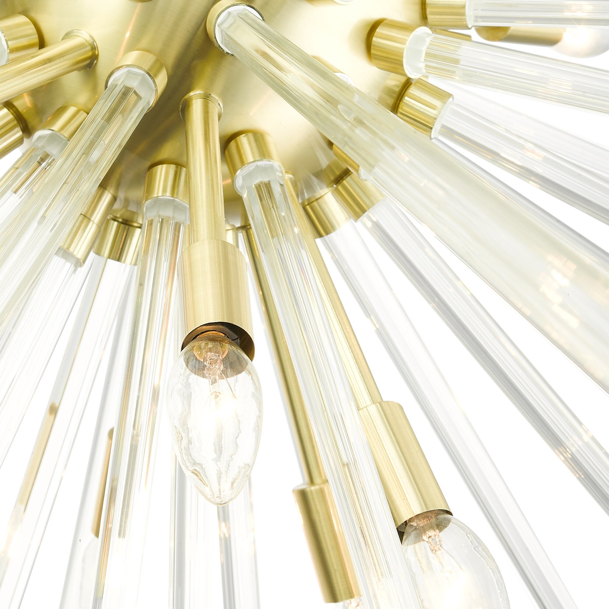 Satin Brass Elegance 16-Light Chandelier with Clear Crystal Rods