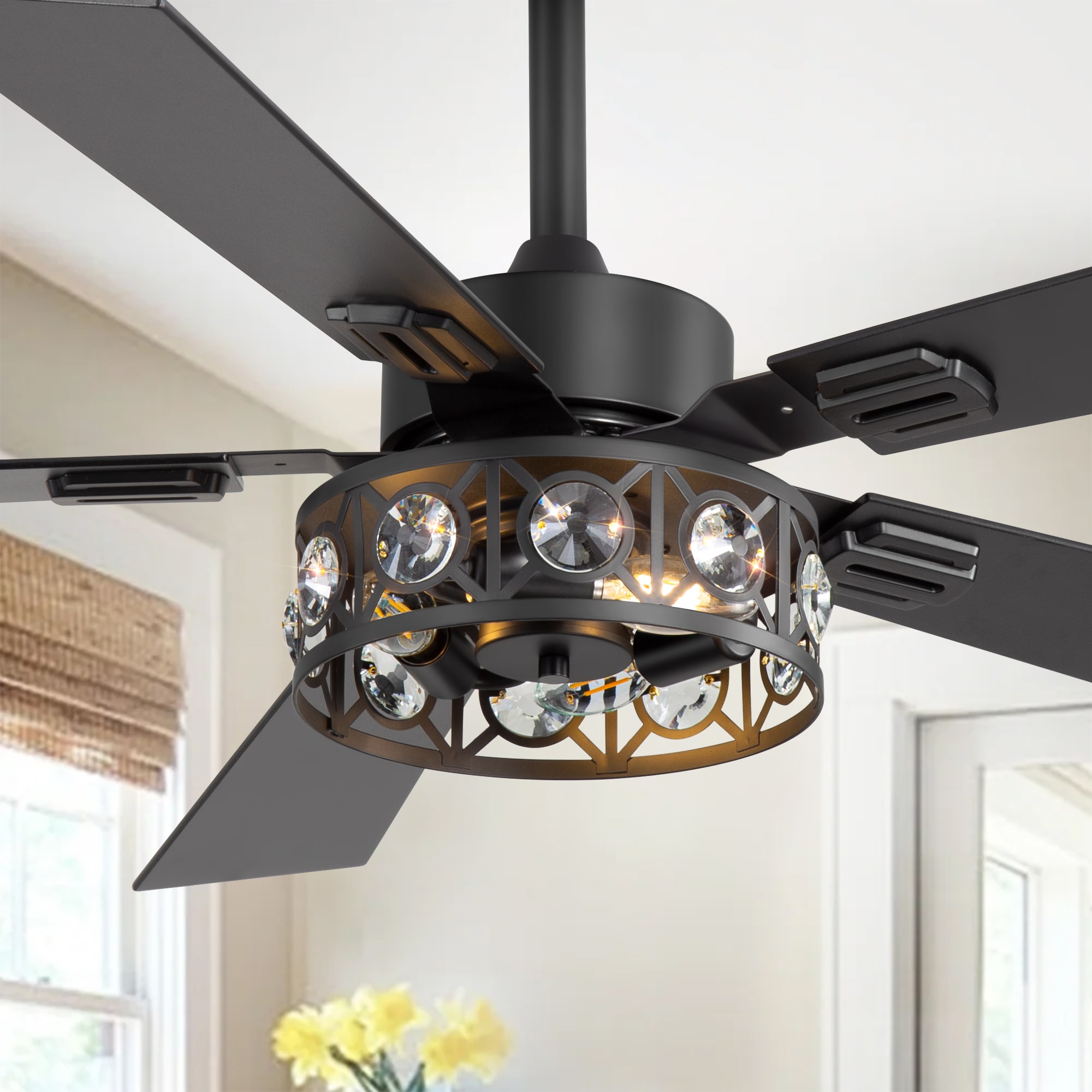 Breezary 35059-BK 48-in Matte Black with Black Blades Ceiling Fan With Light - Remote Included ( 5 -Blade )