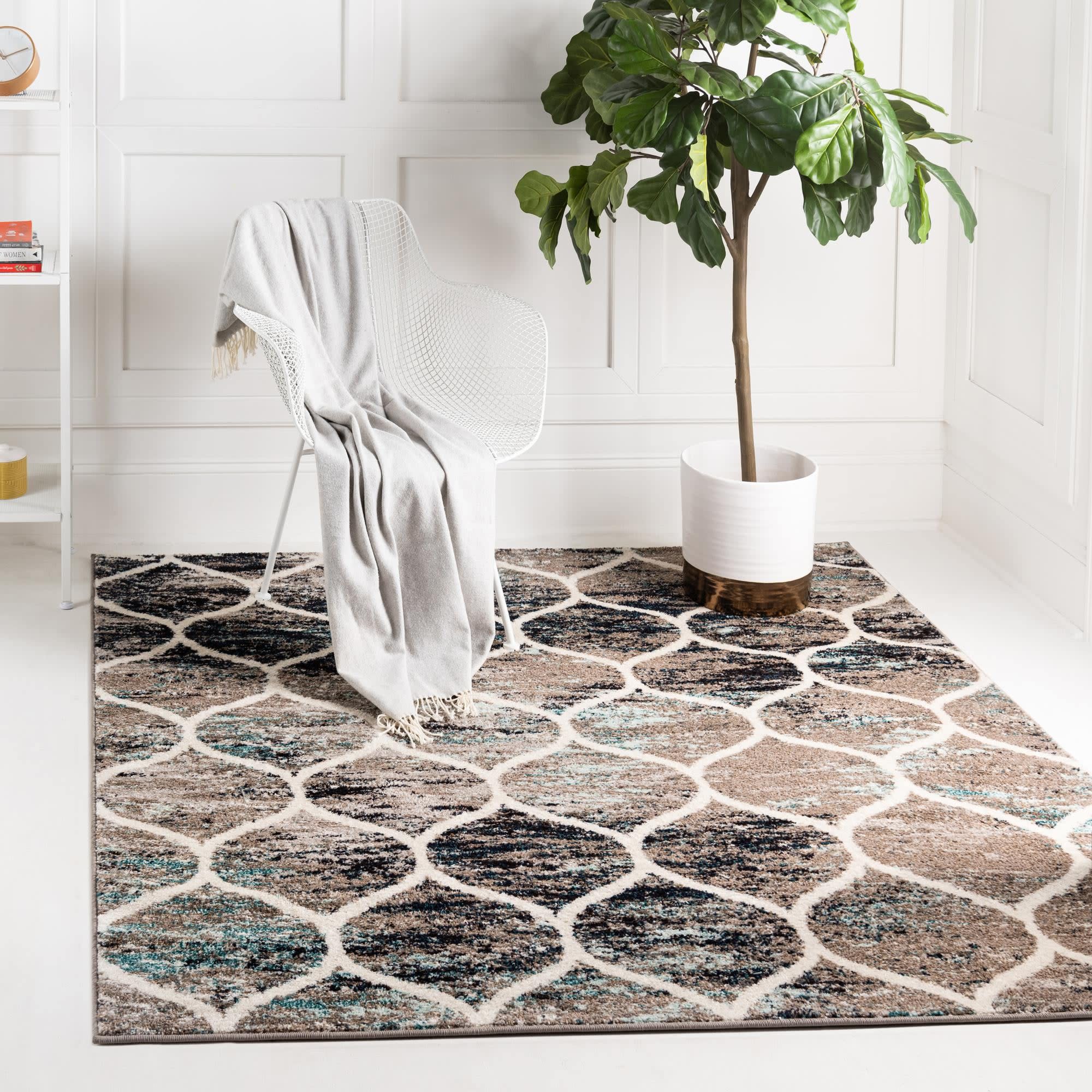 Unique Loom 3151734 Trellis Frieze 3 x 3 (ft) Loomed Polypropylene Blue Multi Square Indoor Trellis Area rug