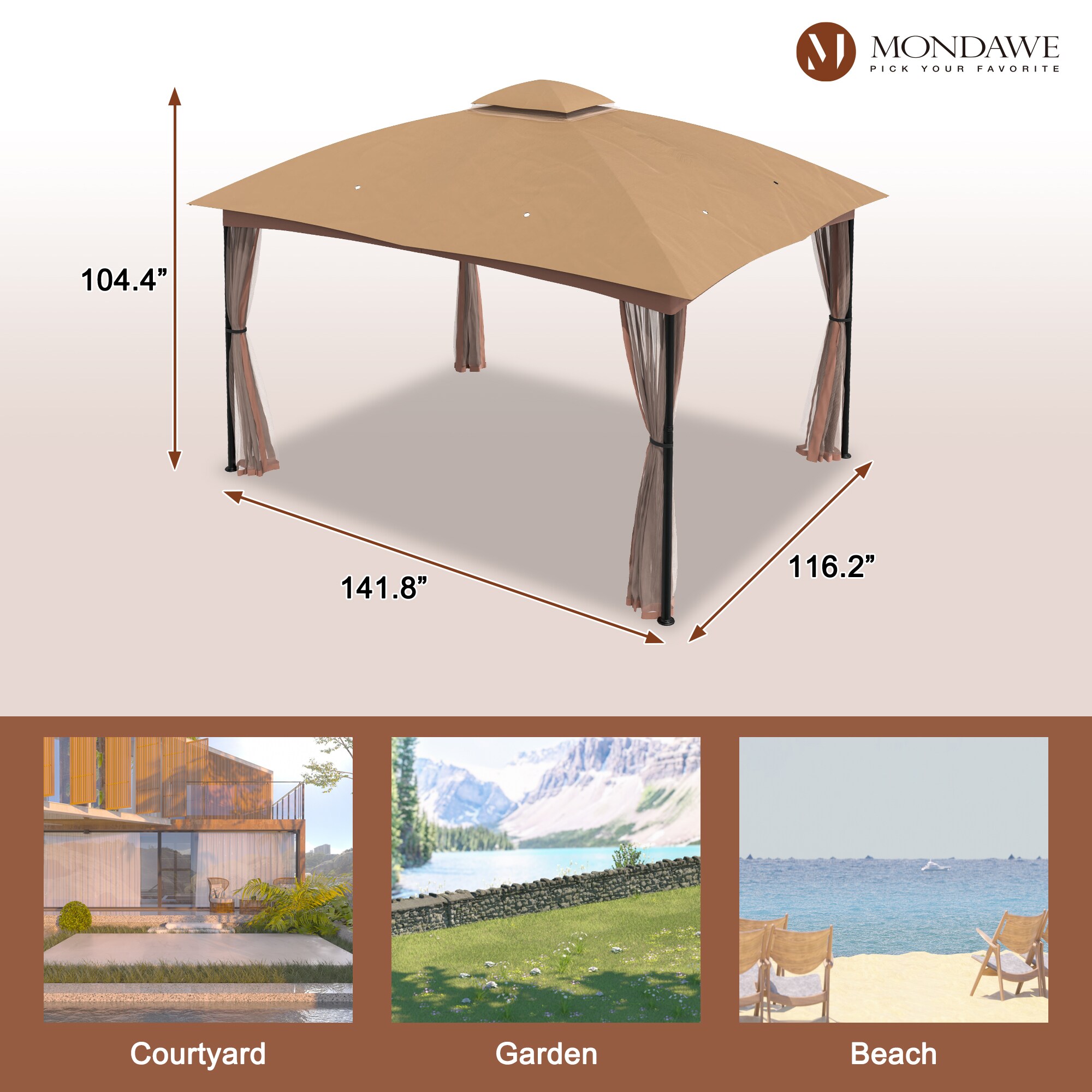 4x4.7m Metal Gazebo Canopy, Hexagon Shape Garden Net, Steel Frame, Grey -  The Woodley Outlet