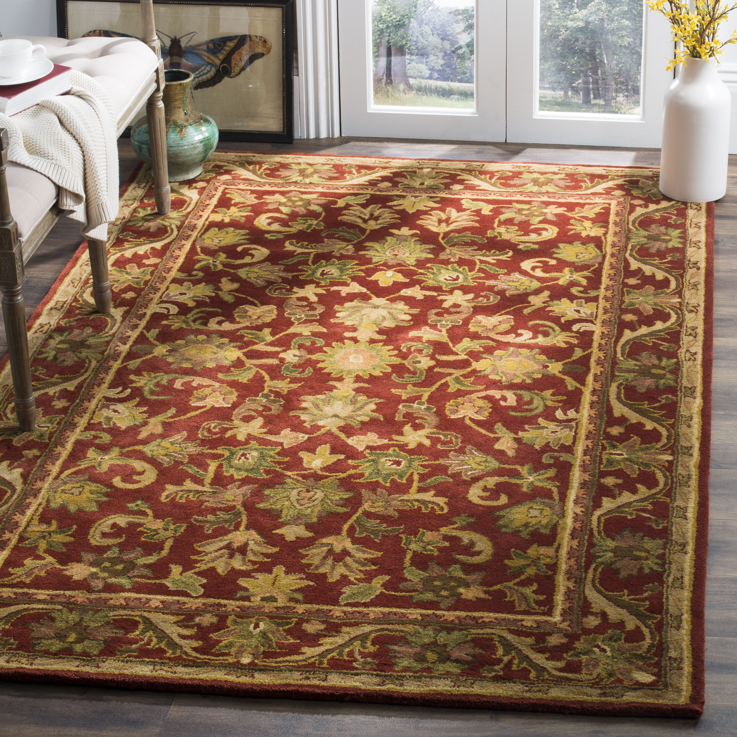  At52 Red/Red Traditional 5ft x 8ft Medium Rectangle Rug