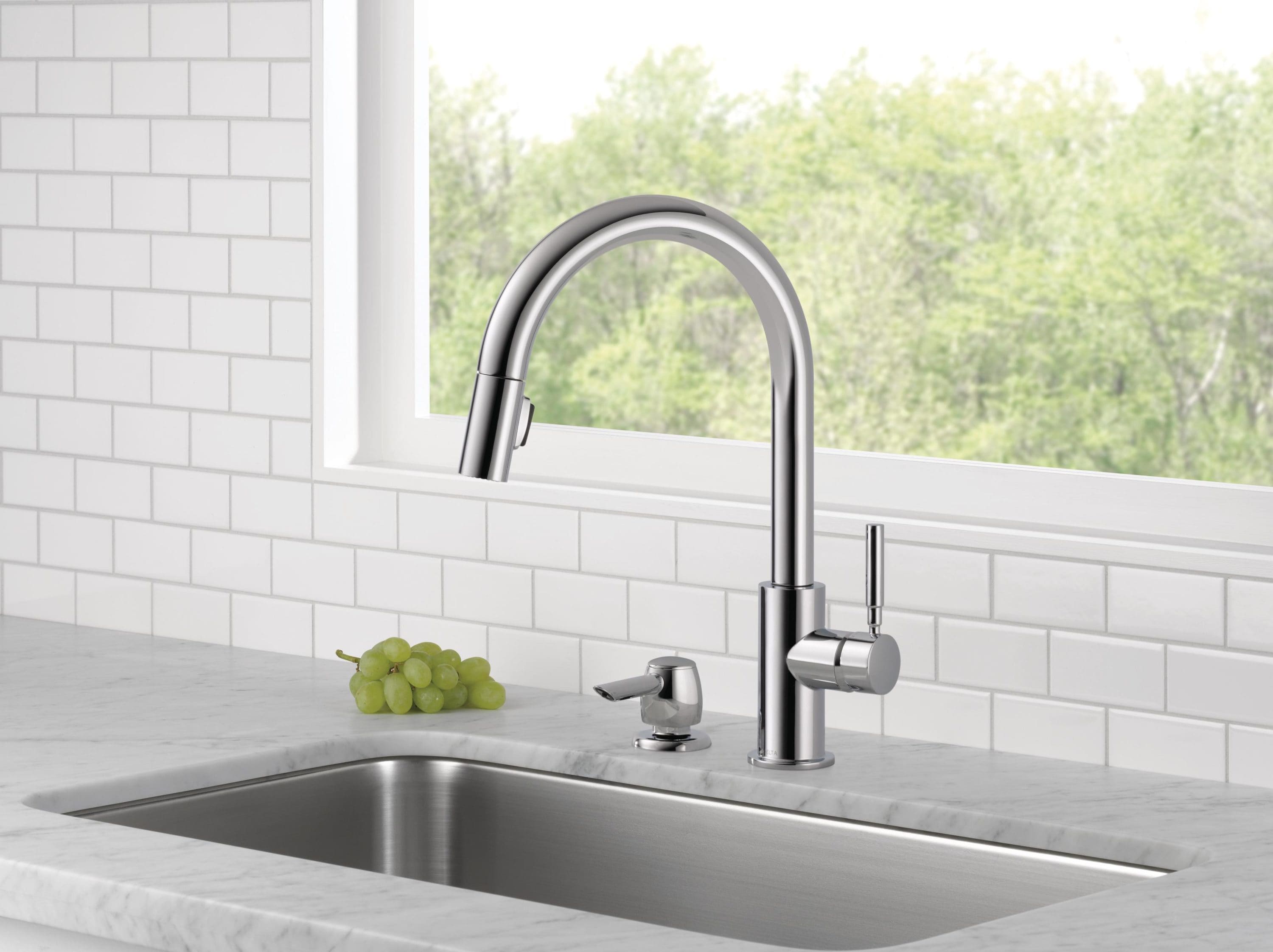 Delta Trask Chrome 3 handle Pull down Kitchen Faucet with Deck